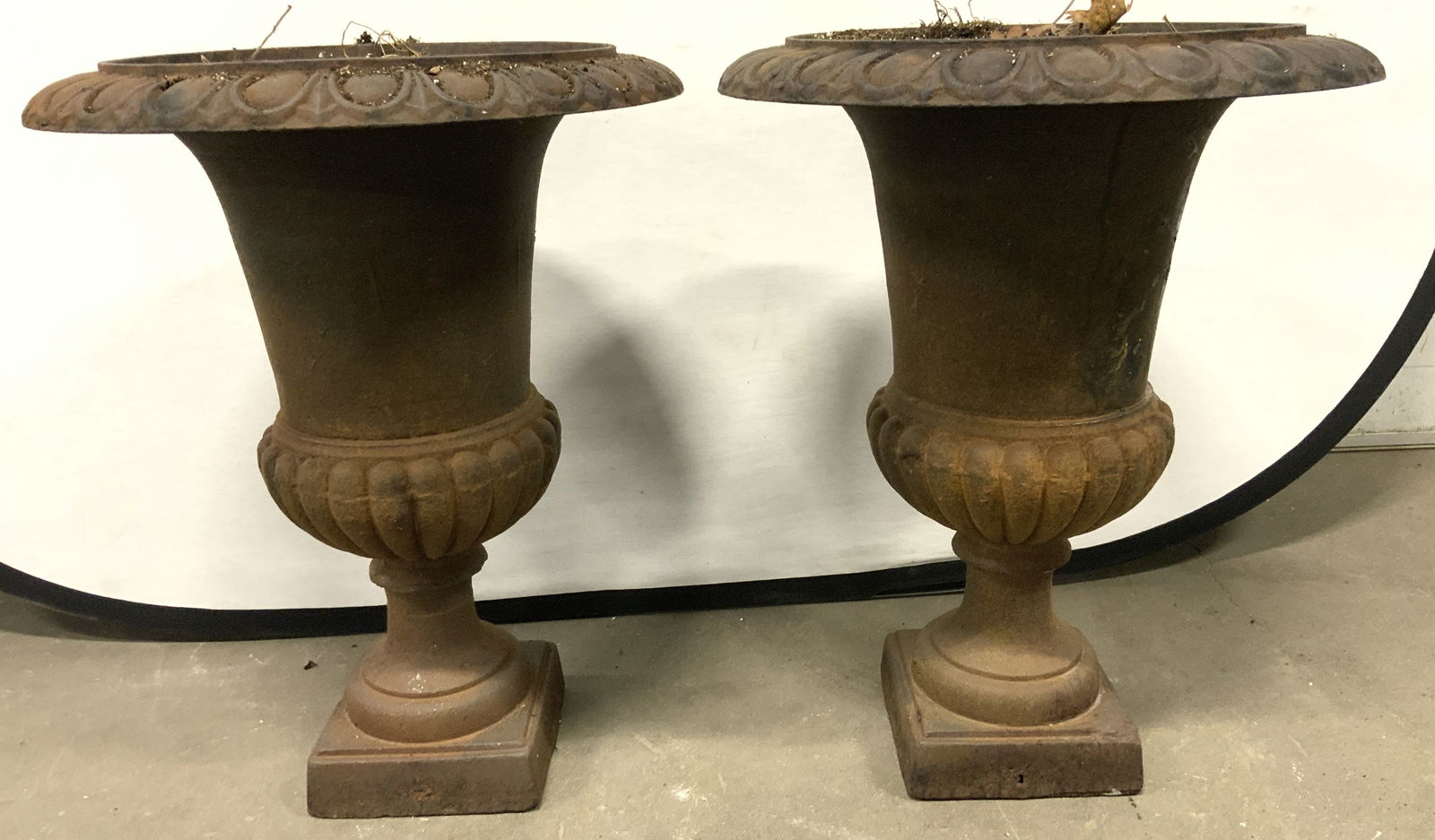 Pair Vintage Cast Iron Planters Urns Vessels 2ft (1 of 7)