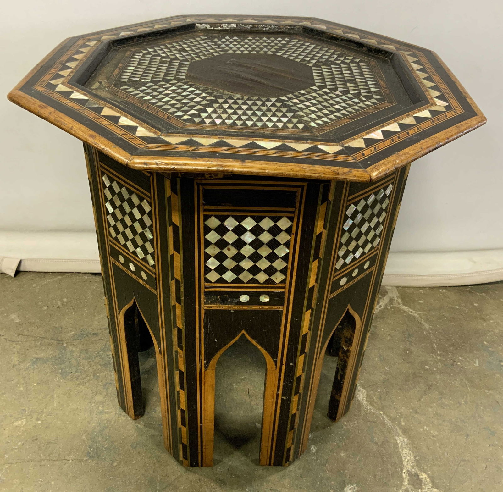 Vntg Moorish Wood Side Table W Mother Of Pearl (1 of 8)