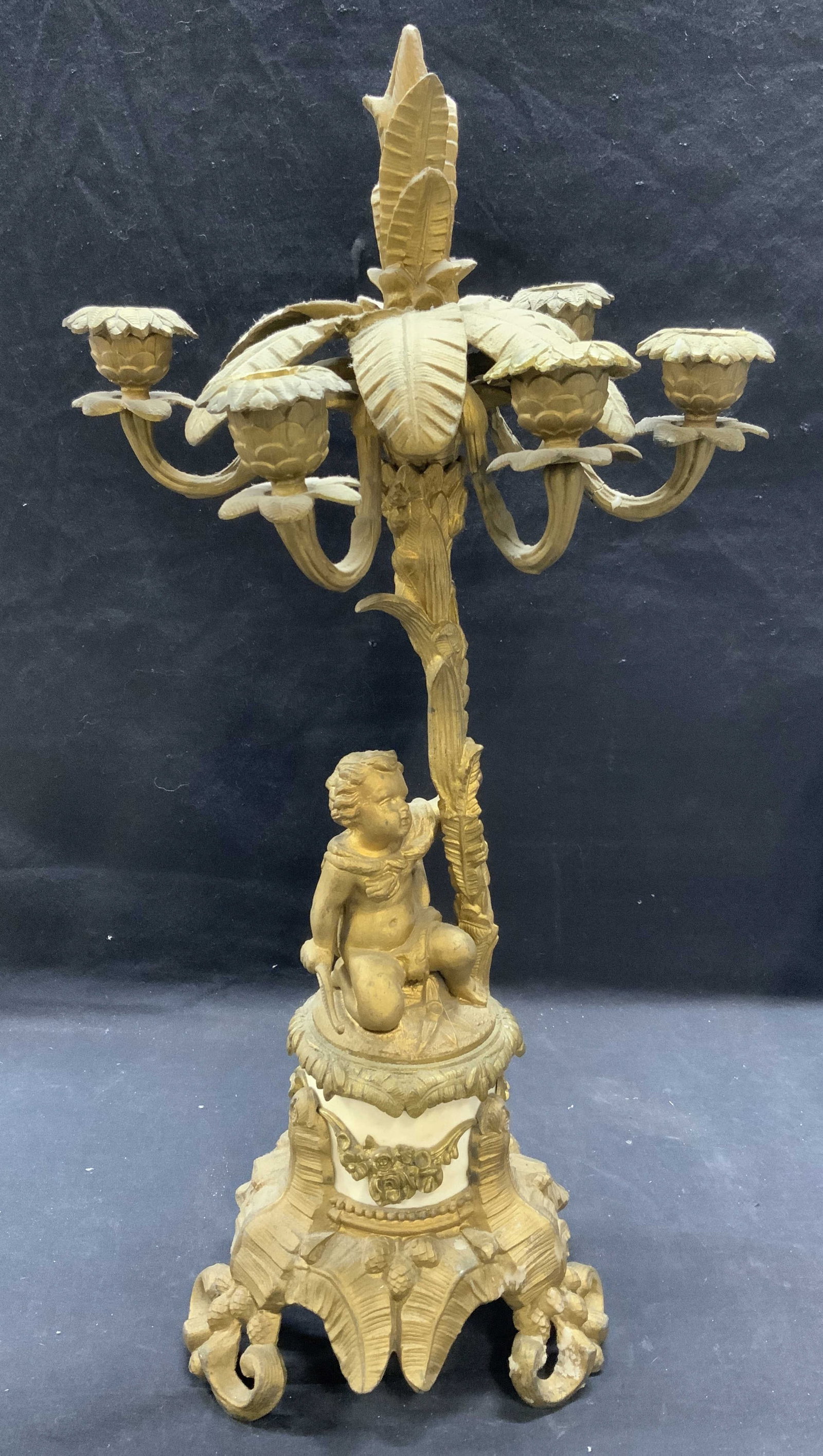 Antique Gilt Metal Cherub Palm Tree Candelabra XL (1 of 13)