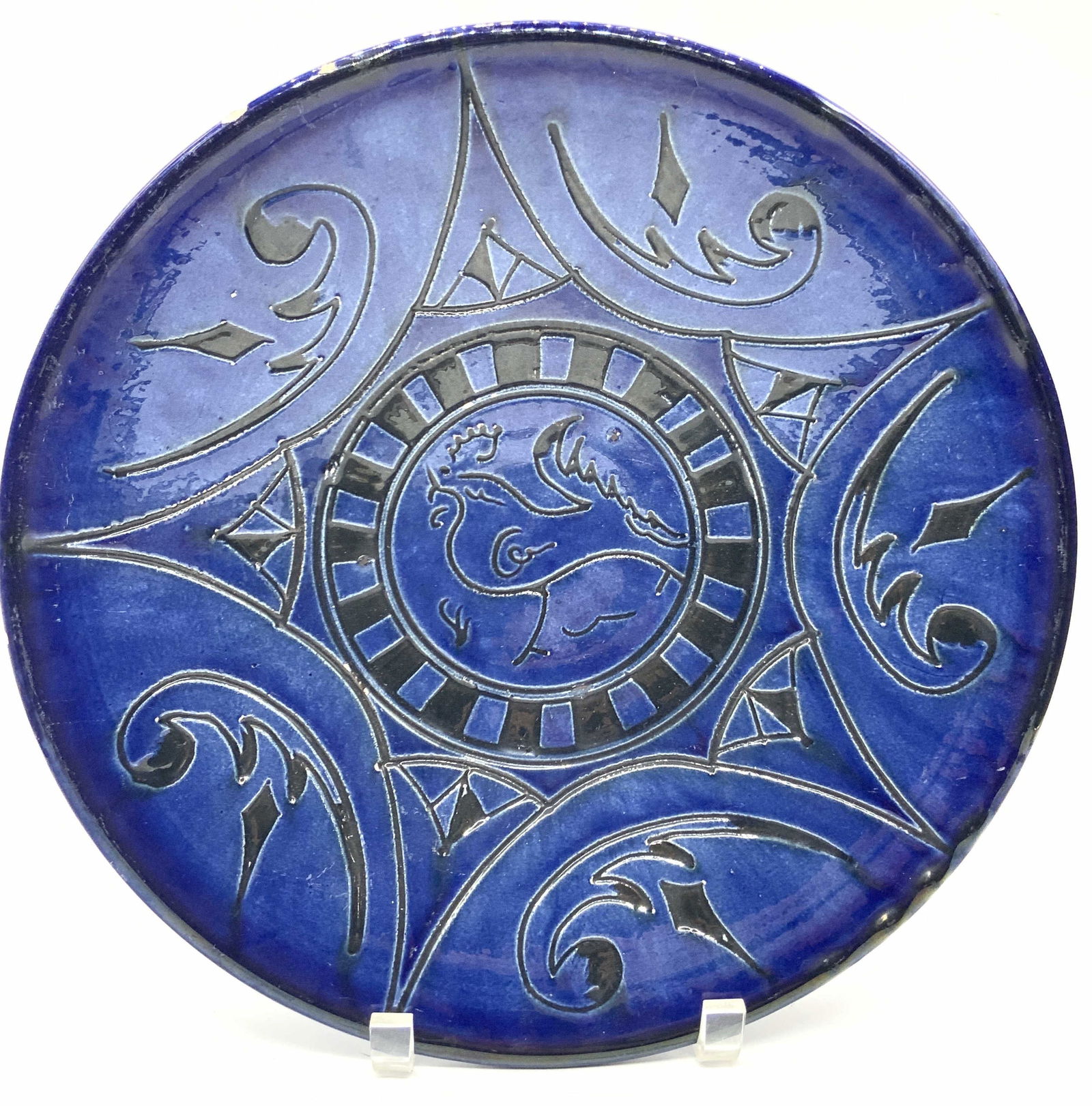 Artisan Signed Ceramic Footed Rooster Platter 12in (1 of 10)