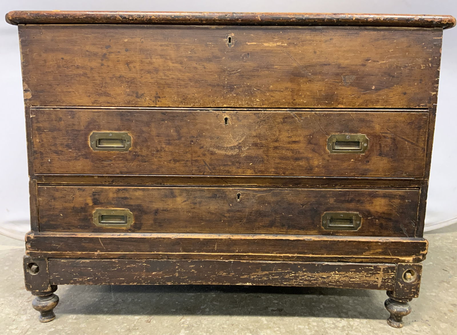 Antique Lidded Wooden Chest On Footed Base (1 of 11)