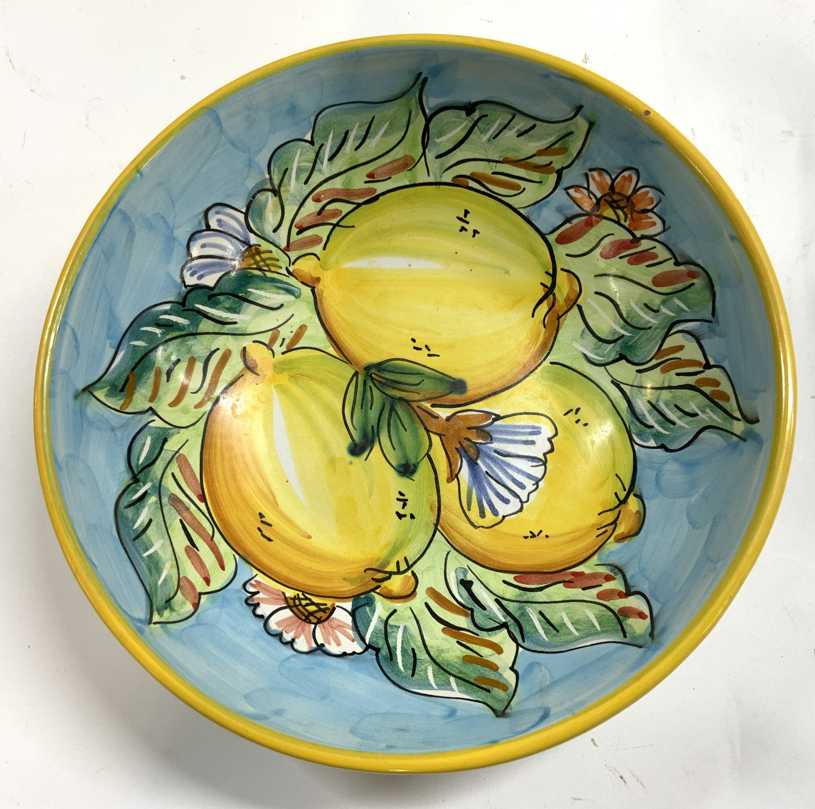POSITANO PER ALIMENTI Painted Porcelain Bowl Italy: Underside is marked POSITANO PER ALIMENTI MADE IN ITALY. Bowl has hand painted interior with lemon, floral, & leaf detail. Piece measures approximately 8.25 inches diameter 2.5 inches tall. Bowl, vess