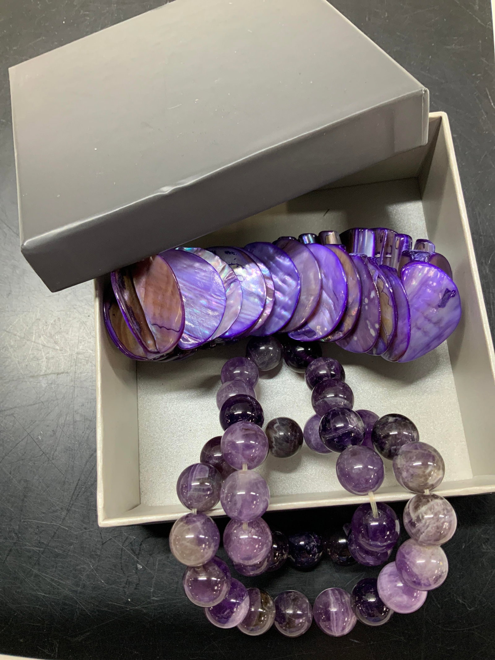 Lot 3 Amethyst Bead Bracelets, MOP Bracelet (1 of 6)
