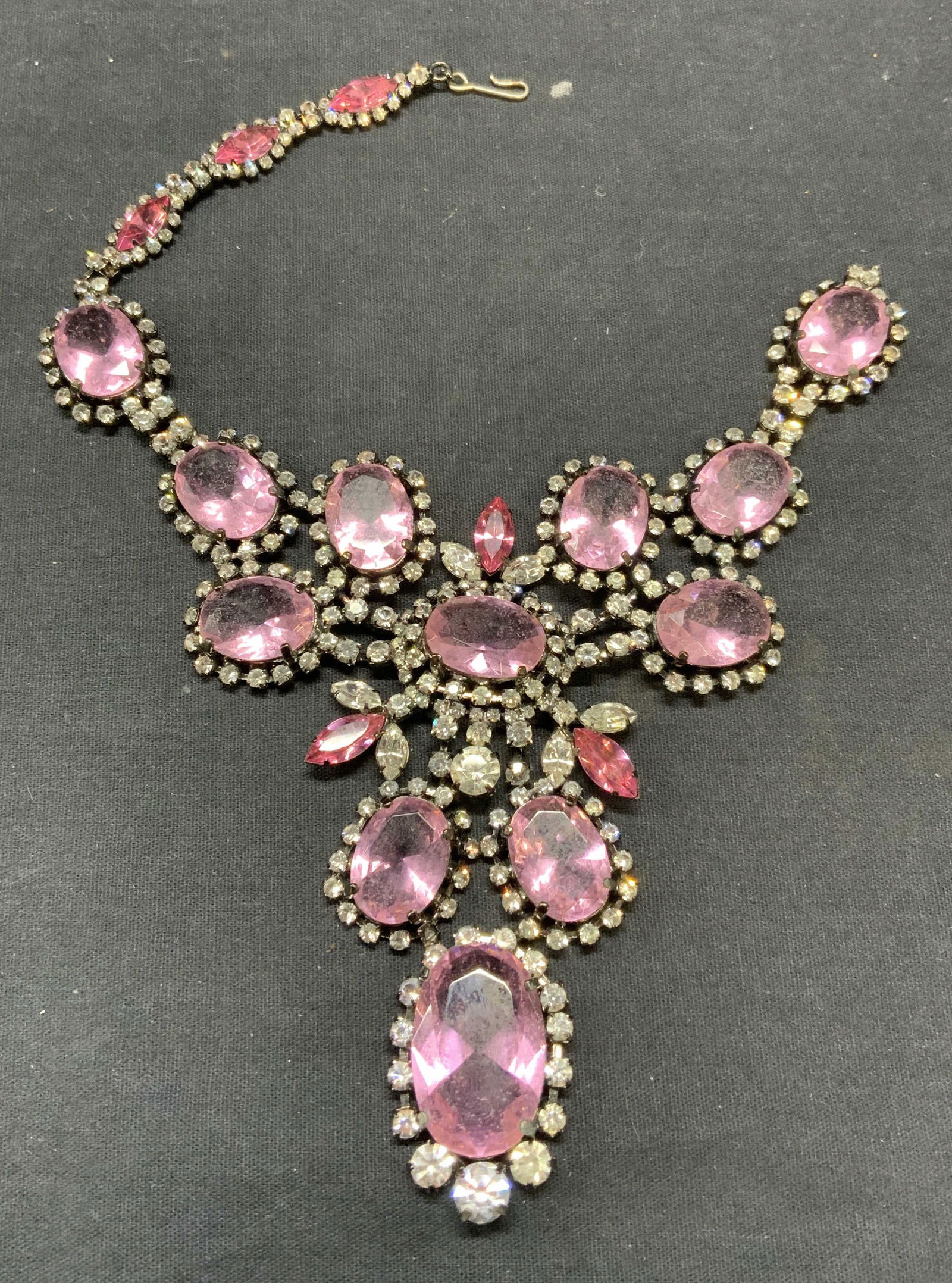 Vintage Pink Crystal Statement Bib Necklace (1 of 6)
