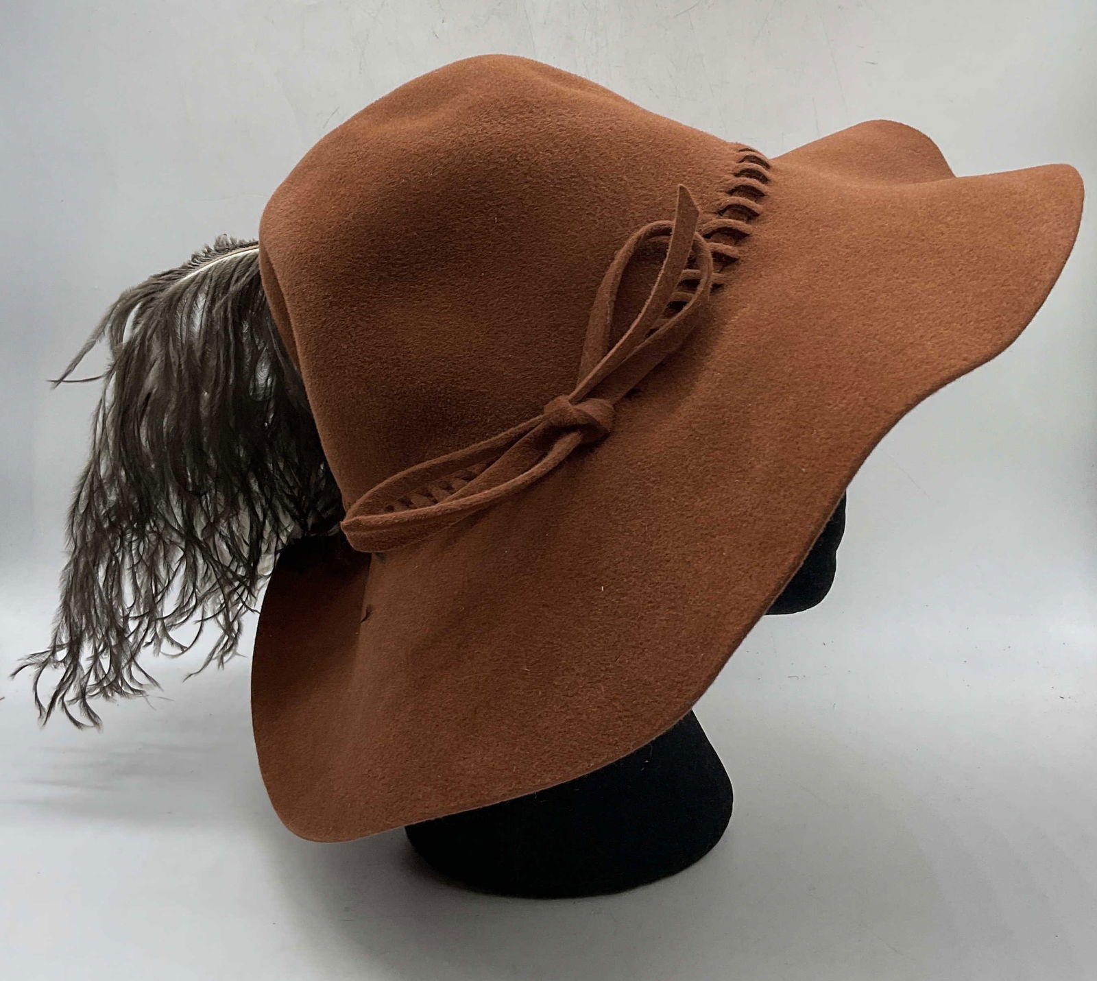 Brown Felt Wide Brim Hat with Ostrich Feathers (1 of 6)