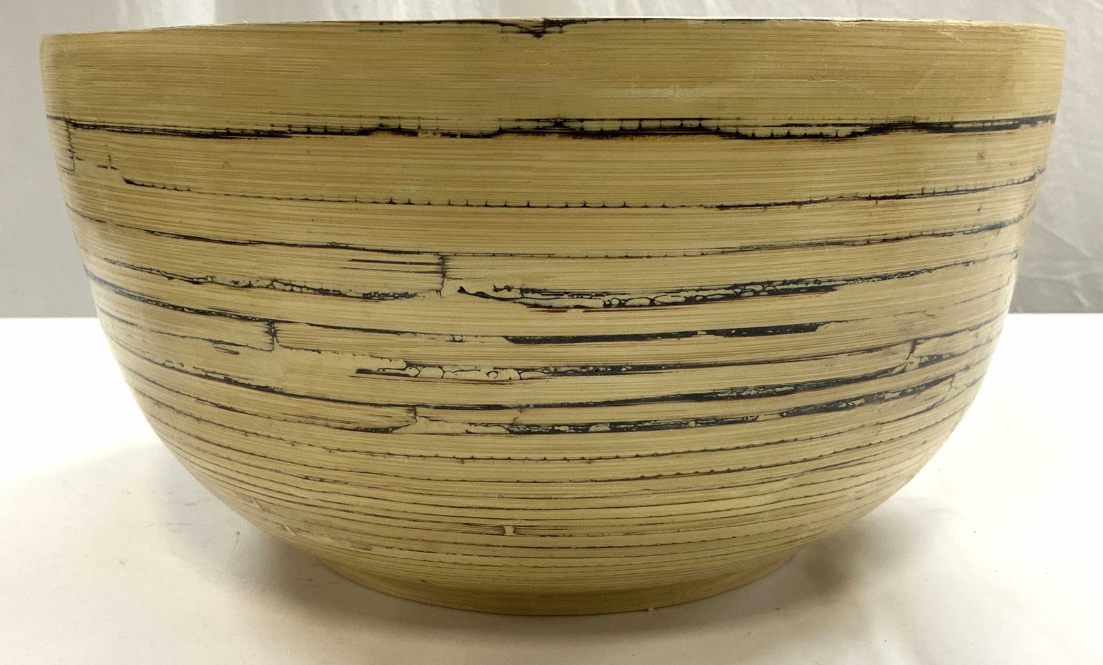 OGGETTI Wooden Bowl Vessel Centerpiece 13in: Underside is trademarked OGGETTI. Bowl is light tan toned wood. Vessel measures approximately 13 inches diameter 7 inches tall. Bowl, centerpiece, wooden bowl, OGGETTI bowl, vessel, OGGETTI wooden bow
