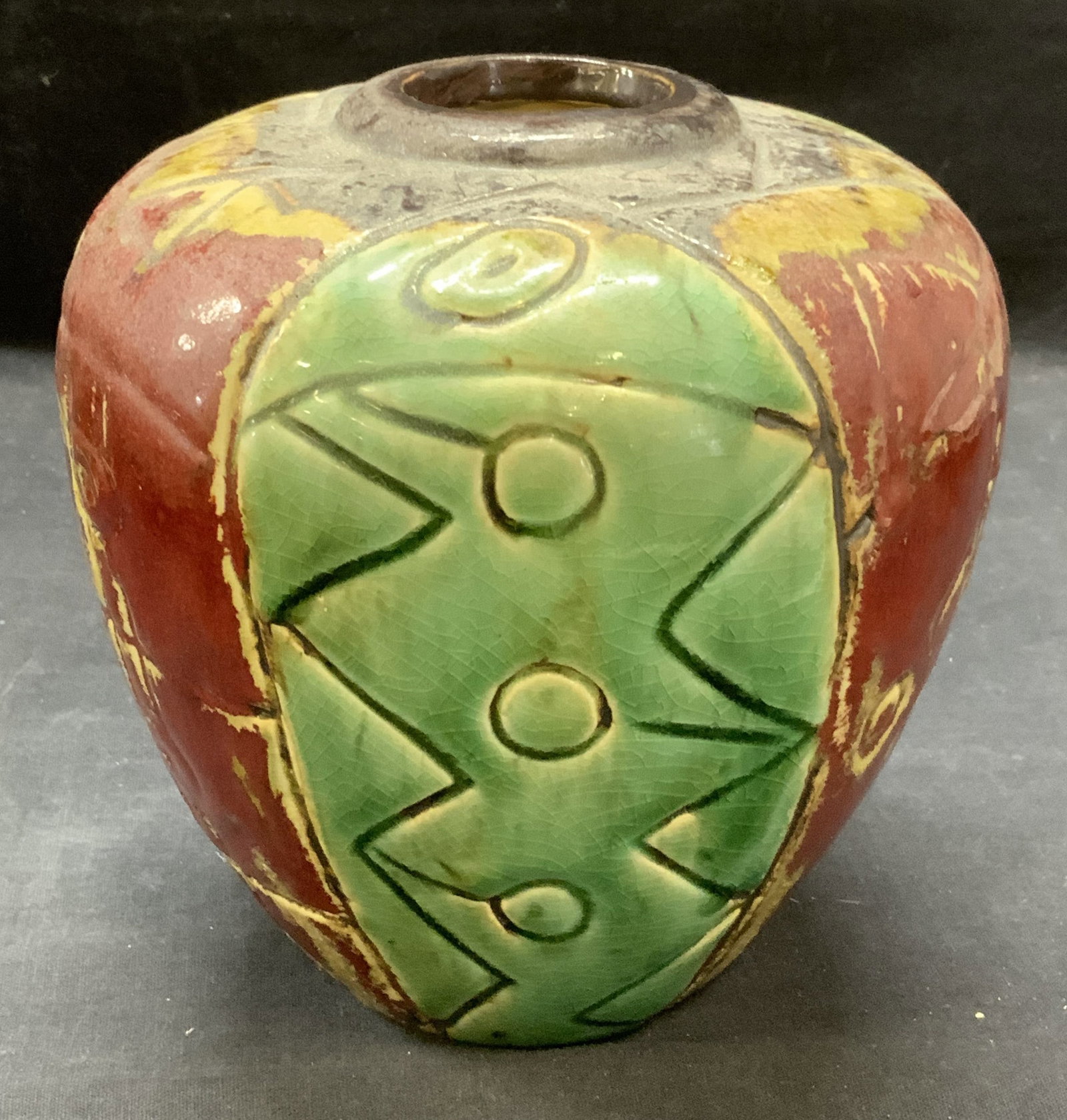 Vintage Green & Red Ceramic Vase (1 of 6)
