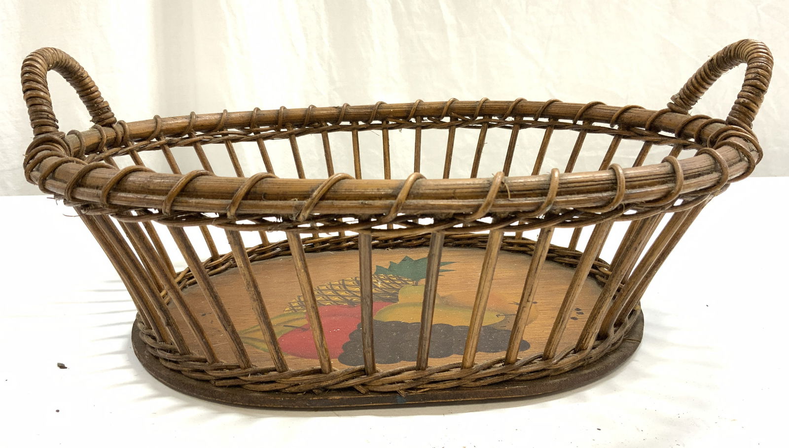 Vntg Woven Wicker & Wood Basket W Handles (1 of 7)