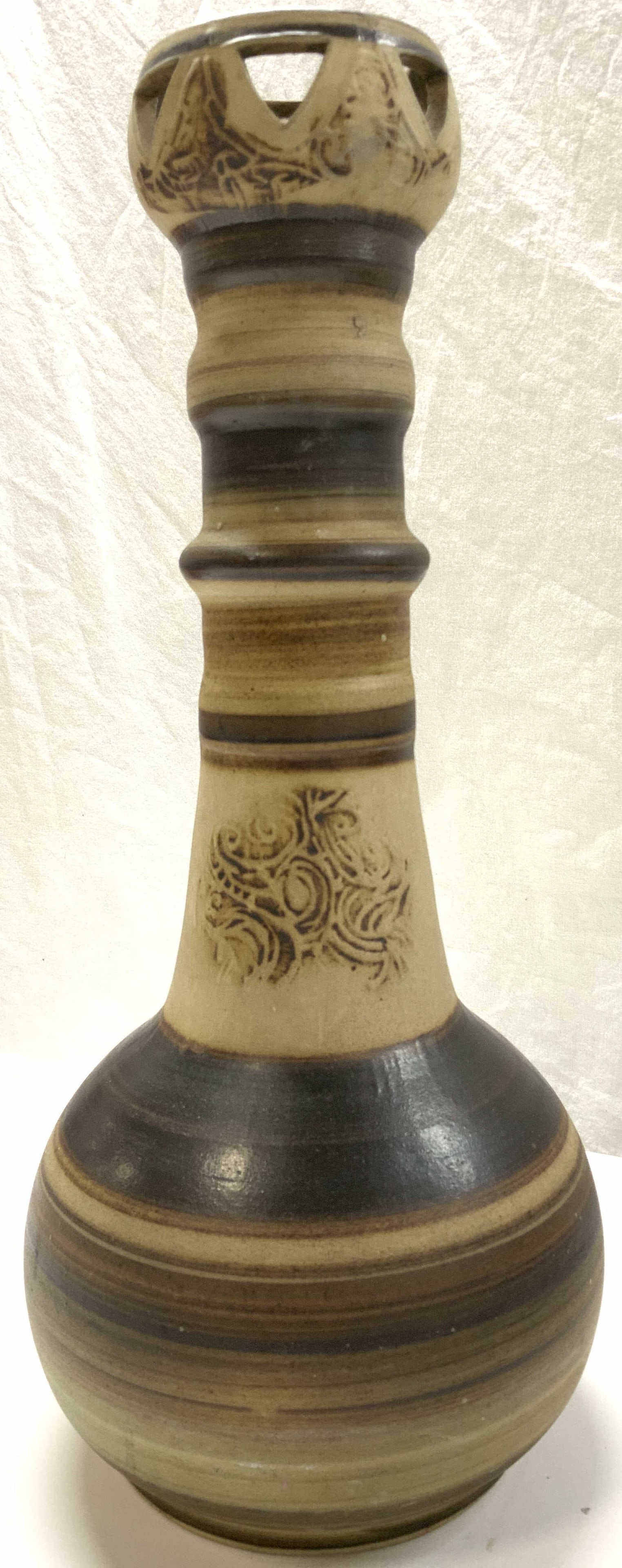 Vntg Handcrafted Salt Glaze Vessel 17in 1975 Israel (1 of 6)