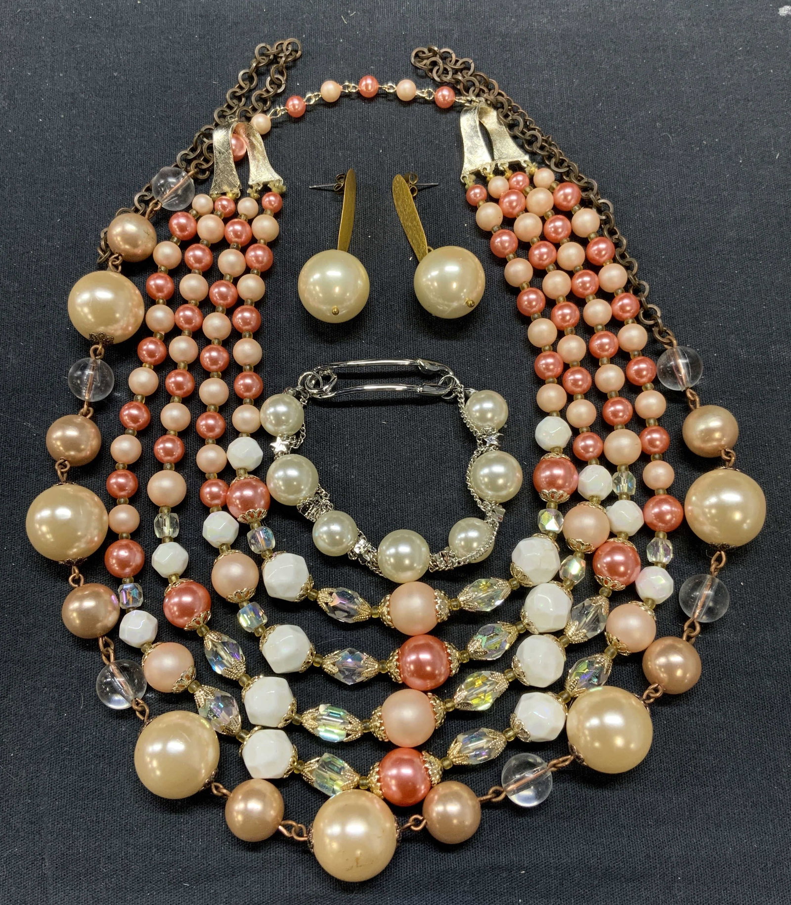 Lot 4 Pink & White Faux Pearl Necklaces, More (1 of 9)