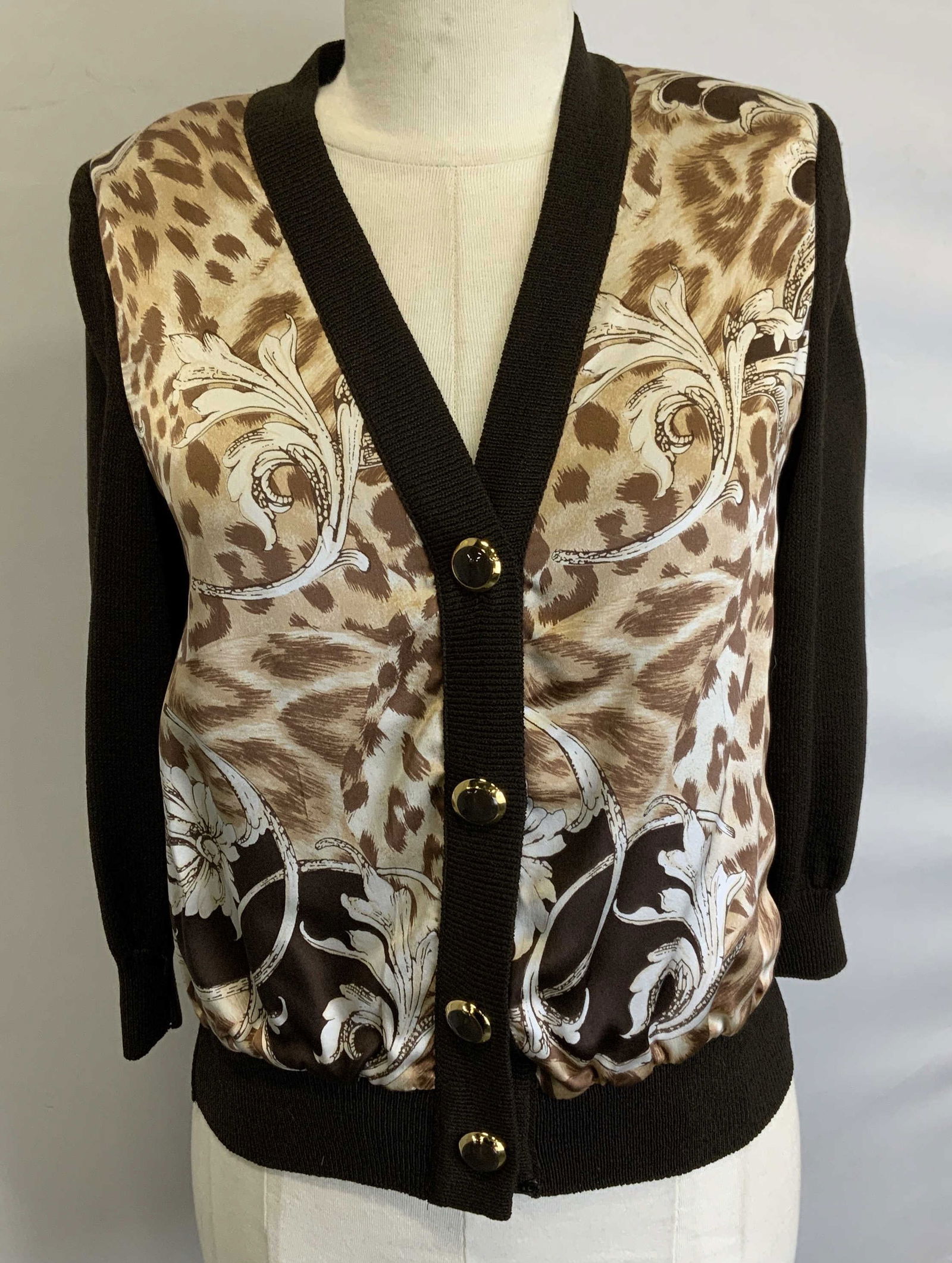 St John Marie Gray Brown Animal Print Cardigan (1 of 7)