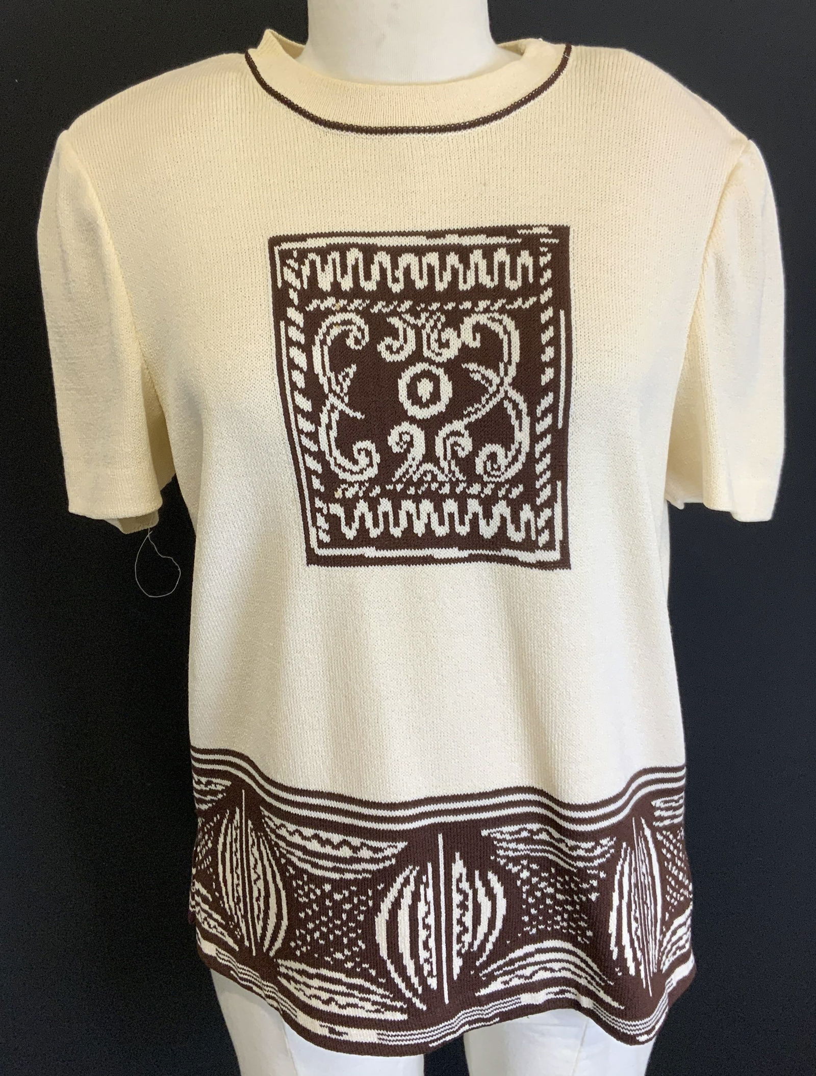 St. John Marie Gray Cream & Brown Knit Wool Top (1 of 9)