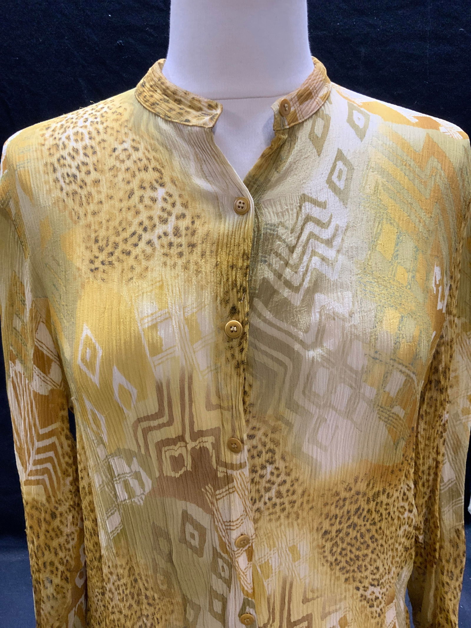 Multi Print Ribbed Silk Sheer Blouse (1 of 8)