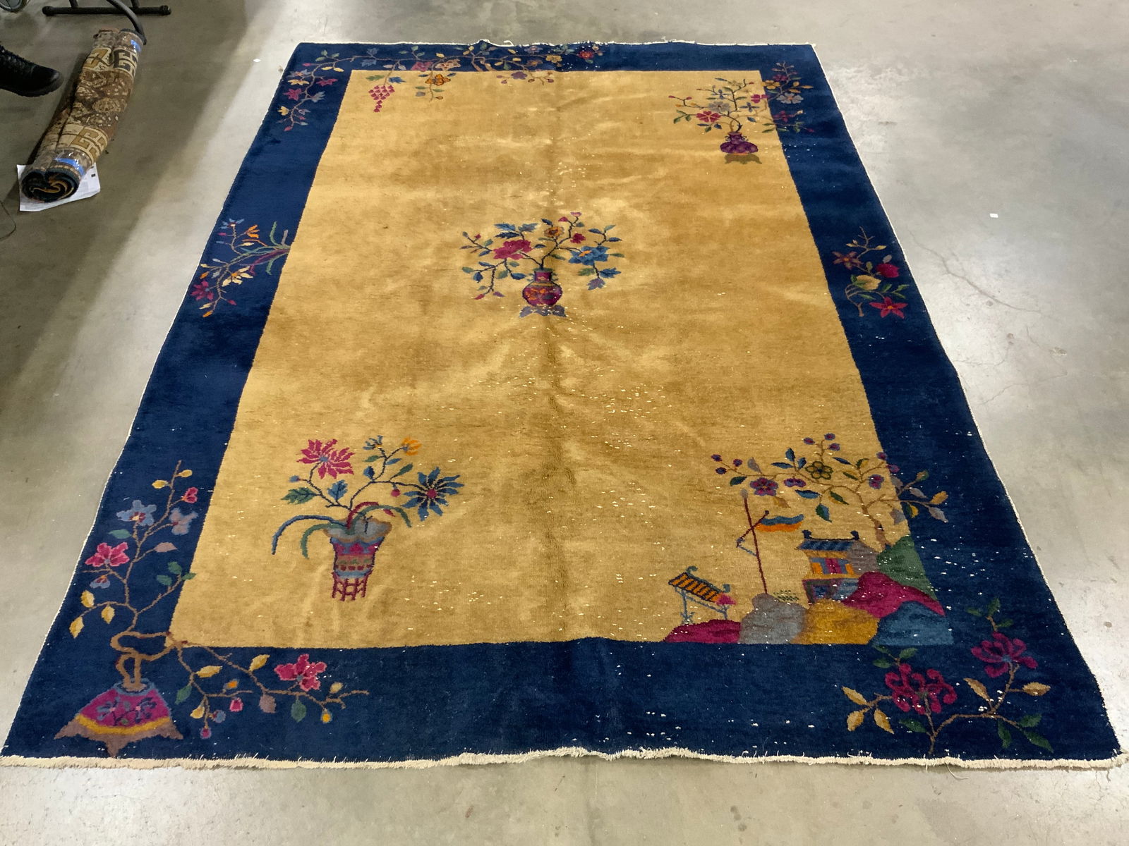 Vntg Handmade Chinese Art Deco Wool Pile Rug 8.6ft (1 of 7)
