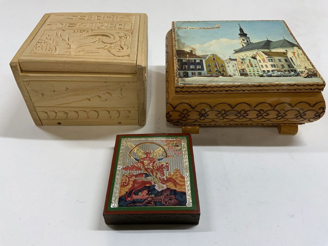 Lot 3 Vntg Assorted Trinket Boxes & Icon (1 of 9)