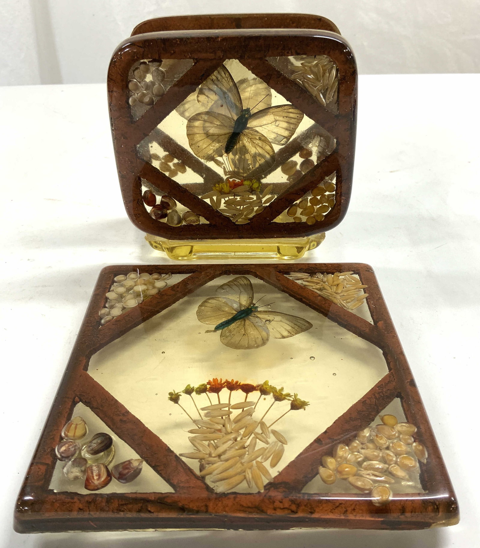 Set 2 Vntg Lucite Butterfly Napkin Holder & Trivet (1 of 7)