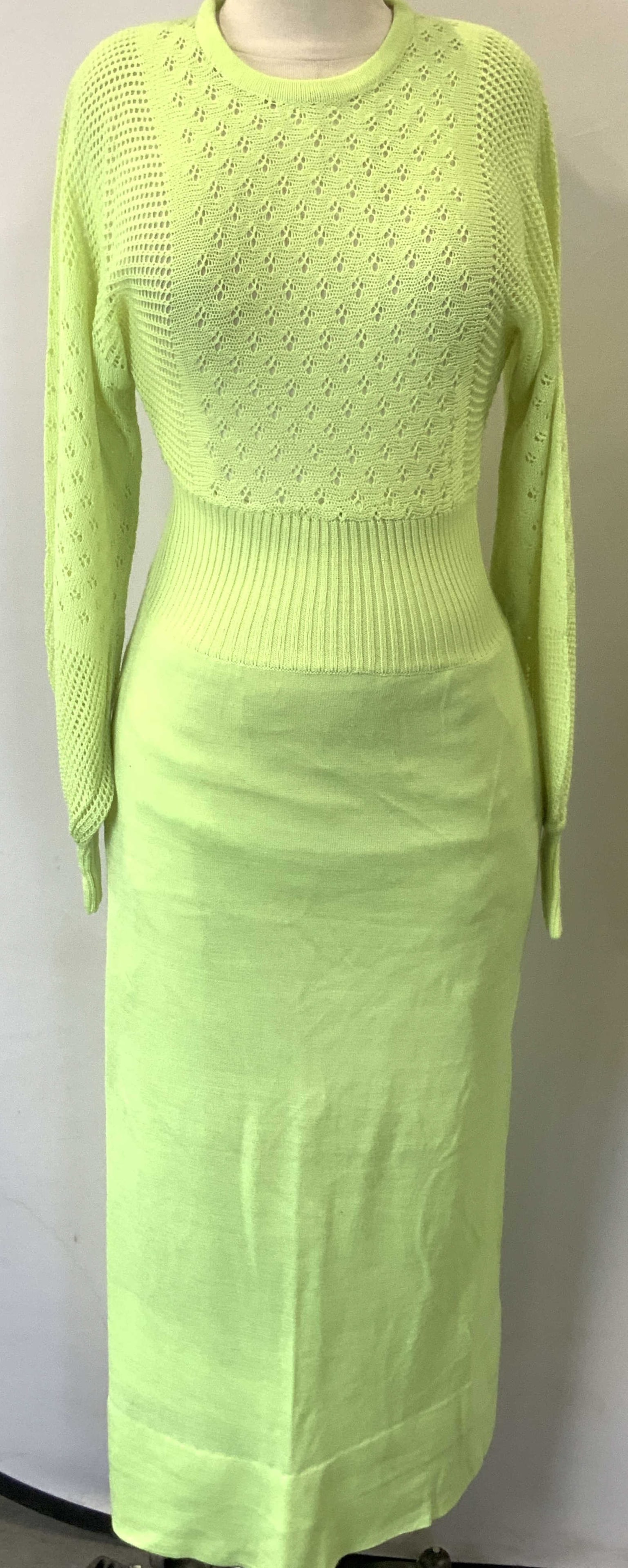 Lime Green Long Sleeve Knit Dress (1 of 9)