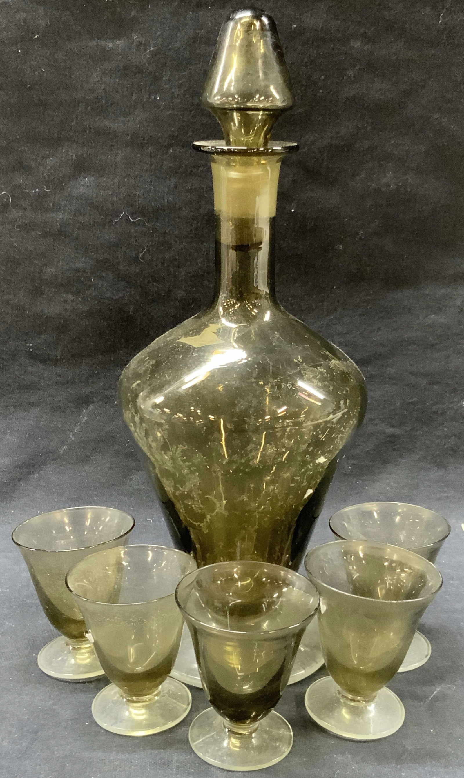 Set 6 Hand Blown Glass Decanter W Cups (1 of 6)