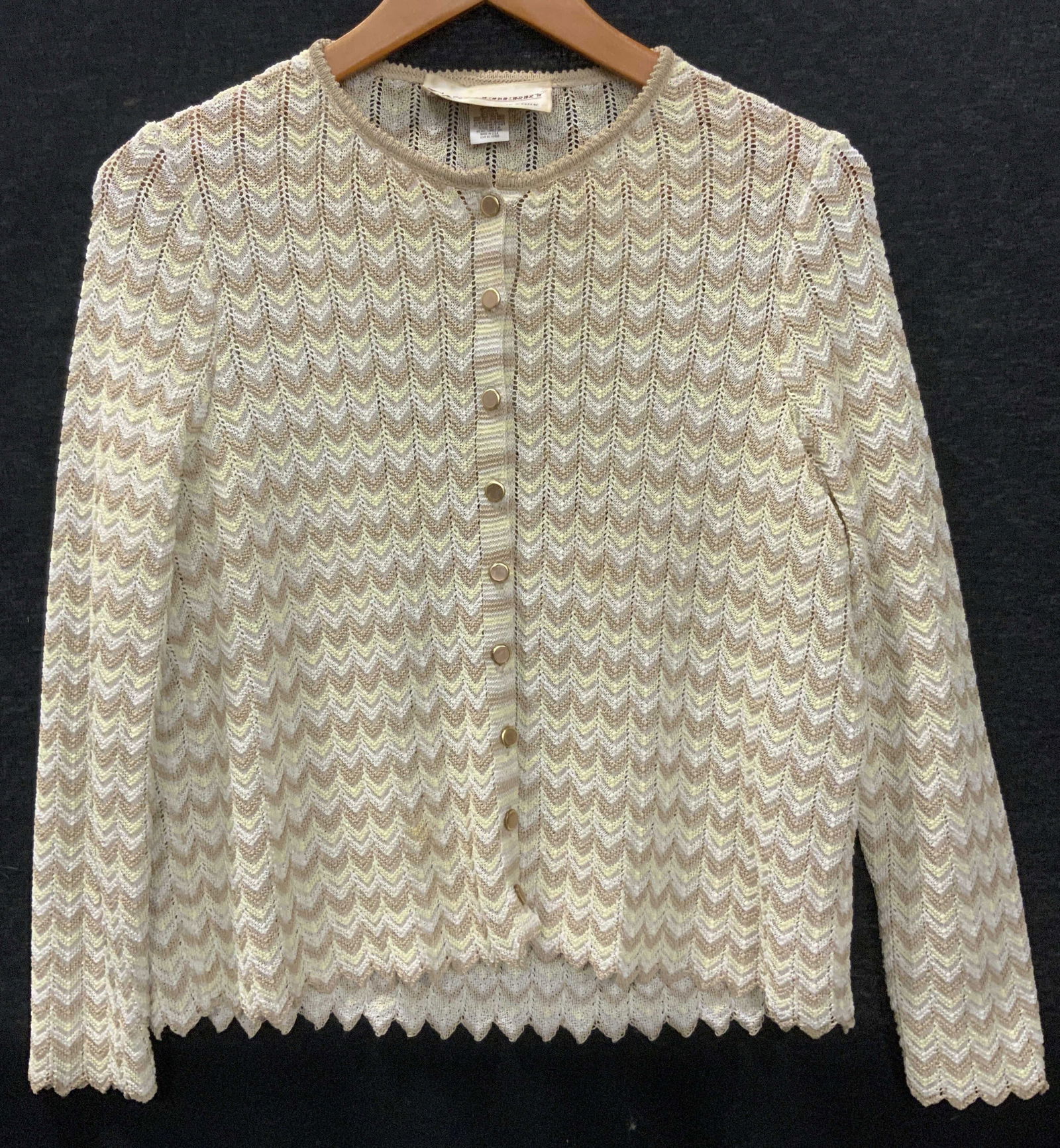 Castleberry Vintage Knit Cardigan, USA: Vintage chevron pattern cardigan. Dacron polyester knit. Designer Castleberry. Made in USA. Size Medium Ladies cardigan, ladies Wearables, vintage wear , Designer wear, made in USA clothing, vintage e