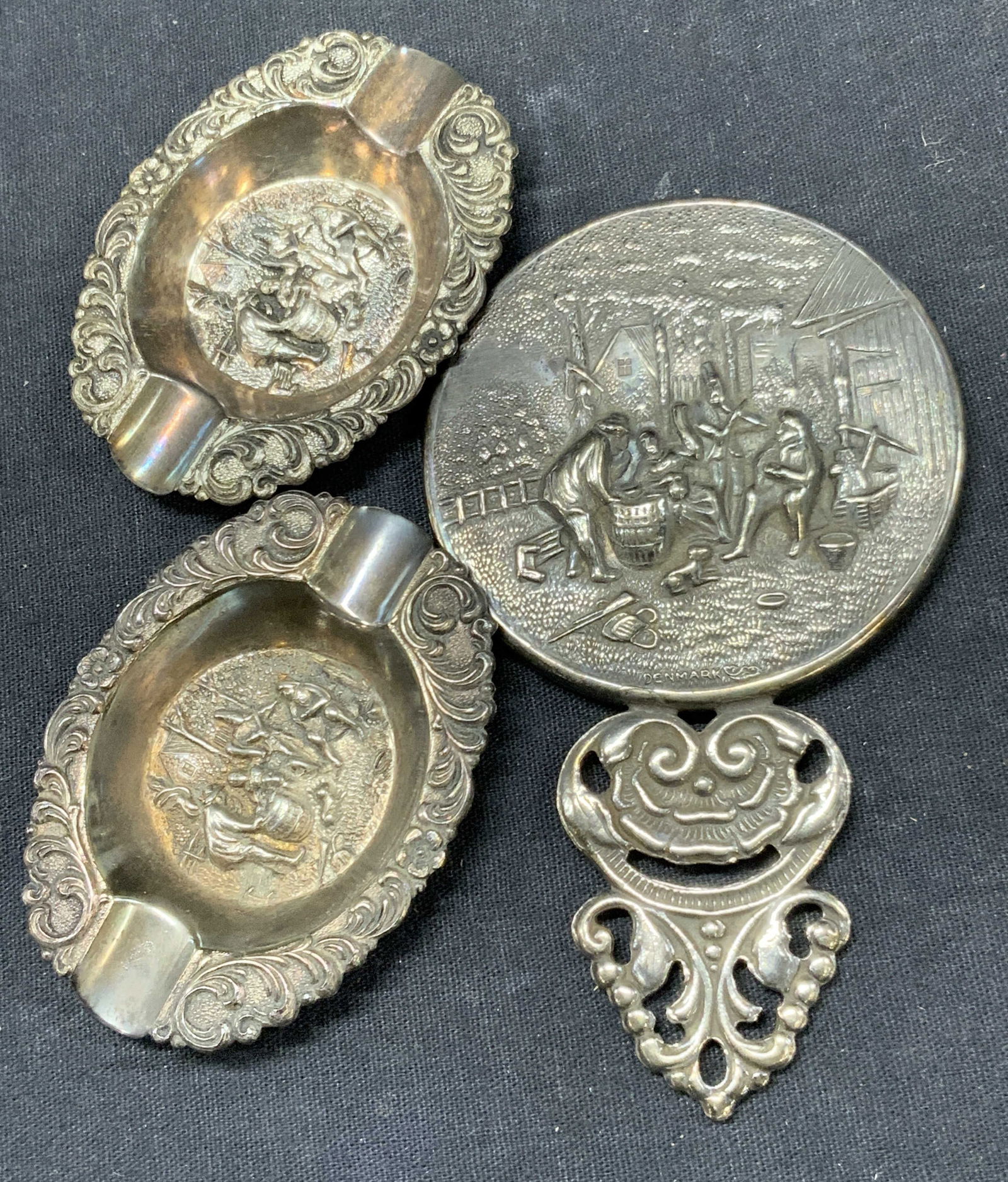 3 Sterling Silver Ash Trays & Hand Mirror, Denmark (1 of 9)