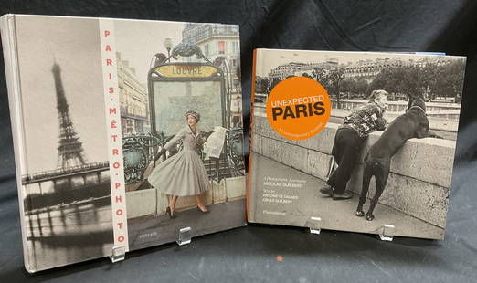 Lot 2 Paris Photography Books, Illustr 2015&16: Paris Unexpected 1983-2015. Photographic Journal by Nicolas Guilbert. Copyright is 2015. Hardcover. Measures approx. 9H x 10W in. Paris Metro Photo from 1990 to Present. Foreword by Anne-Marie Garat.