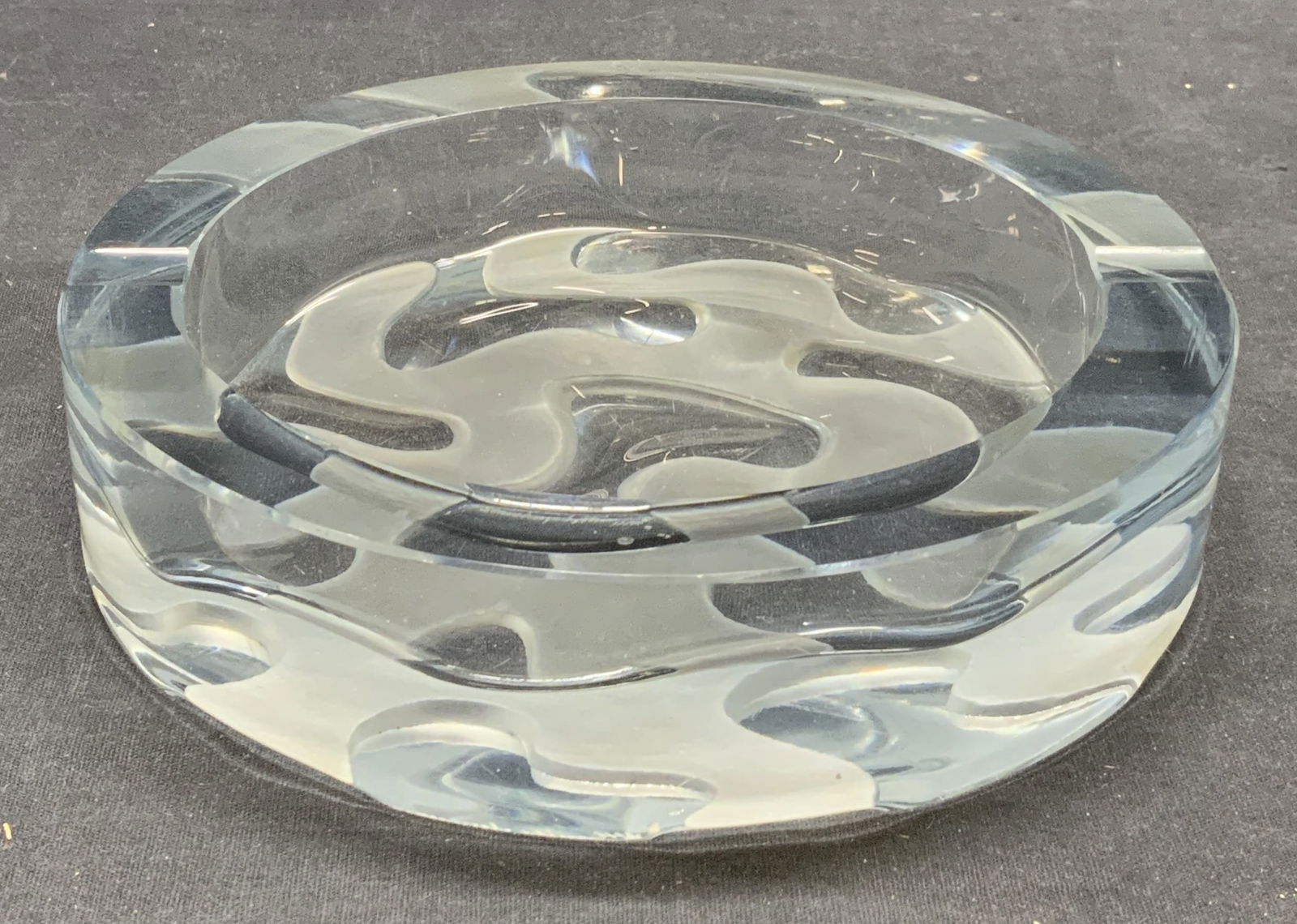 Signed Heavy Frosted Glass Trinket Dish Ashtray (1 of 7)