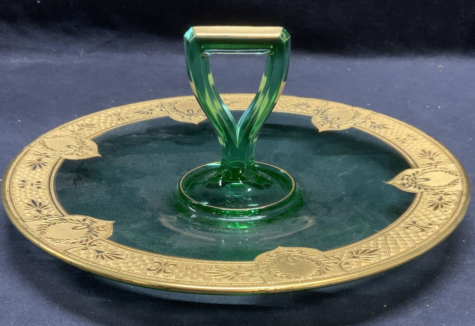 Vintage Gilt Green Depression Glass Platter (1 of 6)