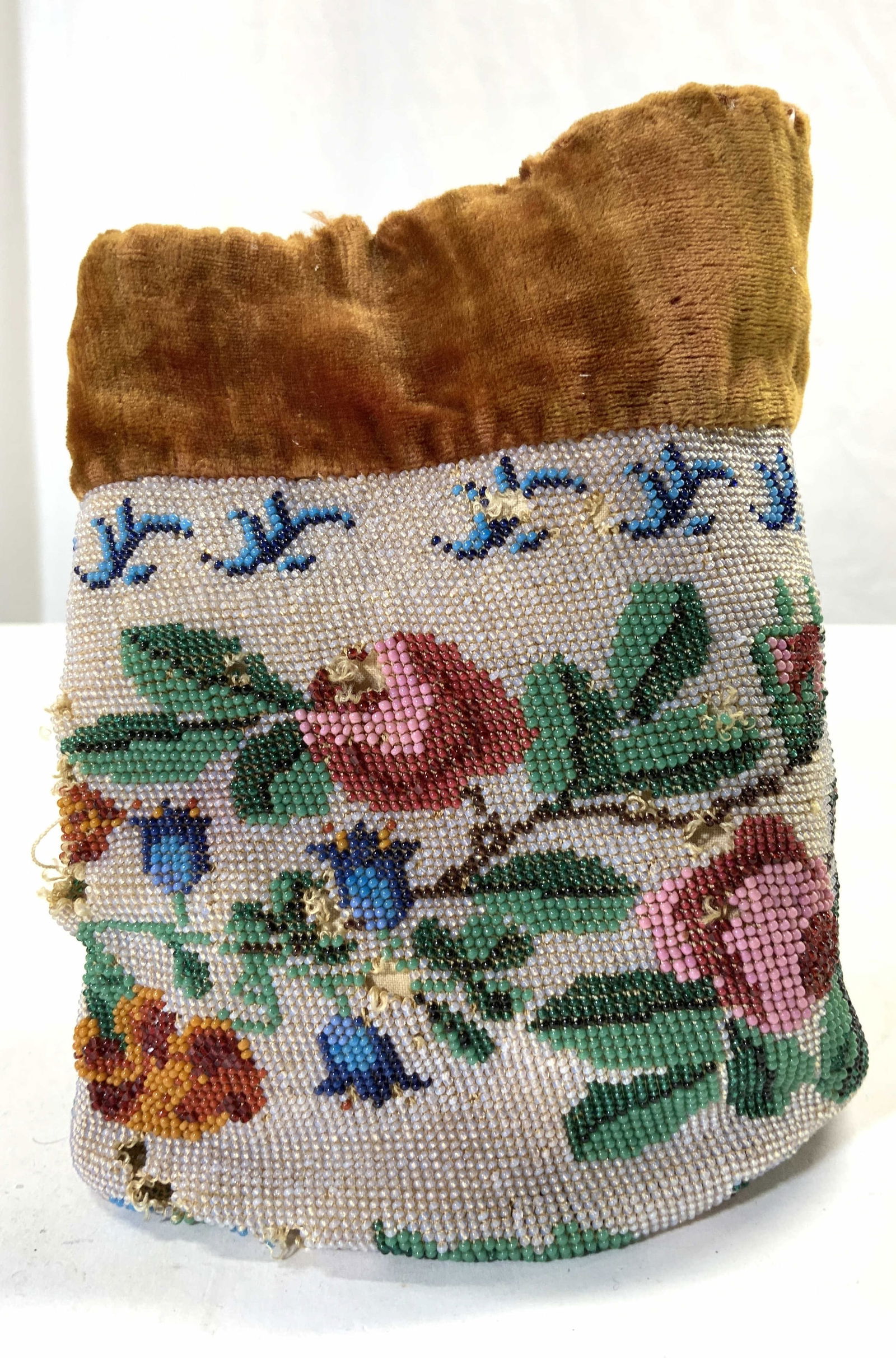 Vintage Crushed Velvet & Beaded Pouch Bag Purse (1 of 8)