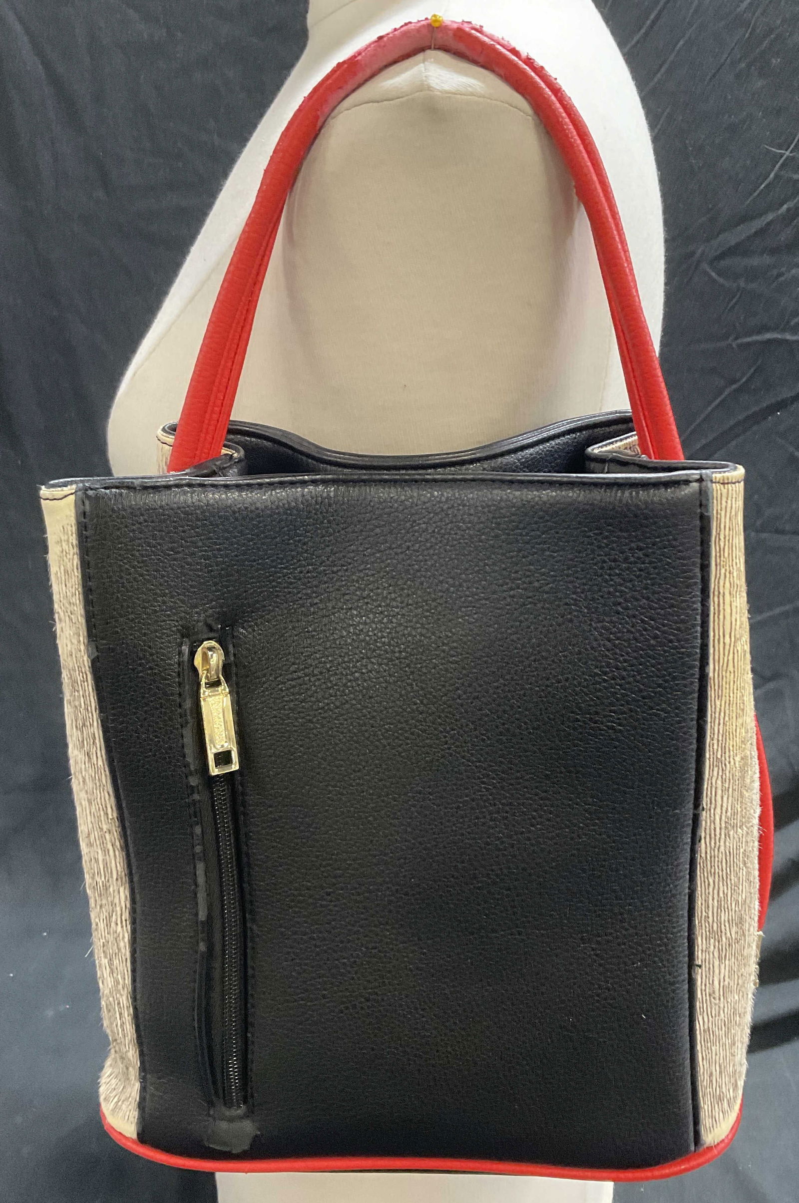 SAMOE Ladies Black & Red Leather Tote Bag (1 of 11)