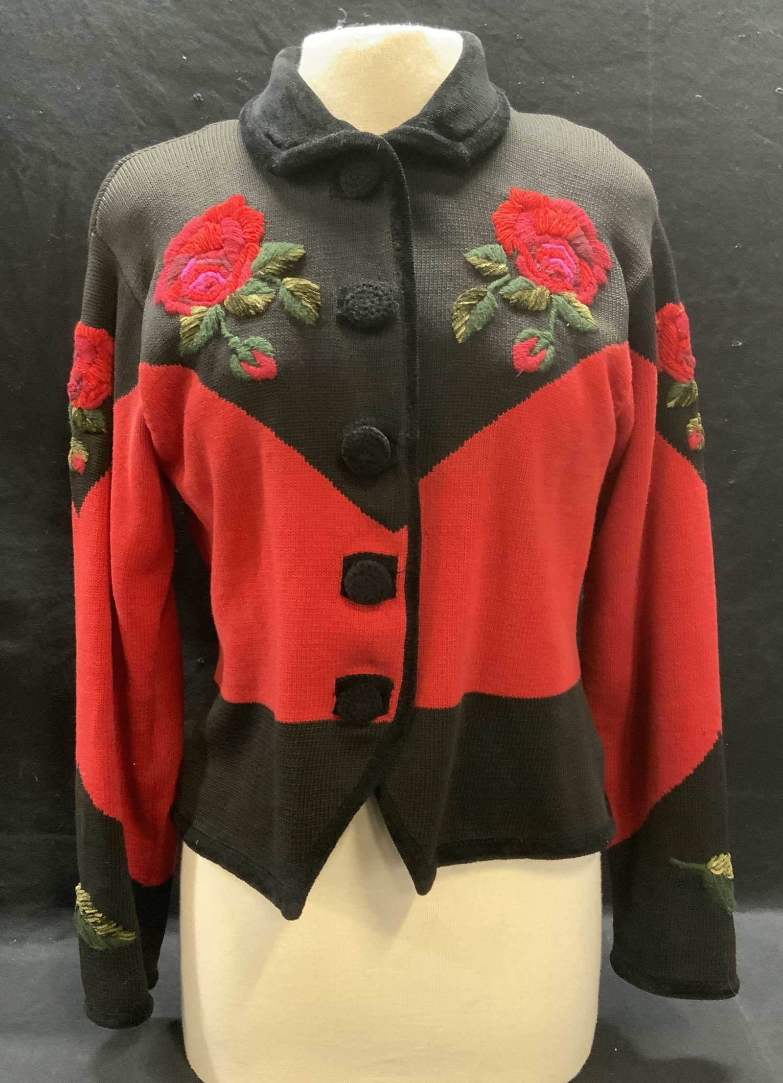 Vtg Christine Rotelli Red Flower Knit Cardigan (1 of 7)