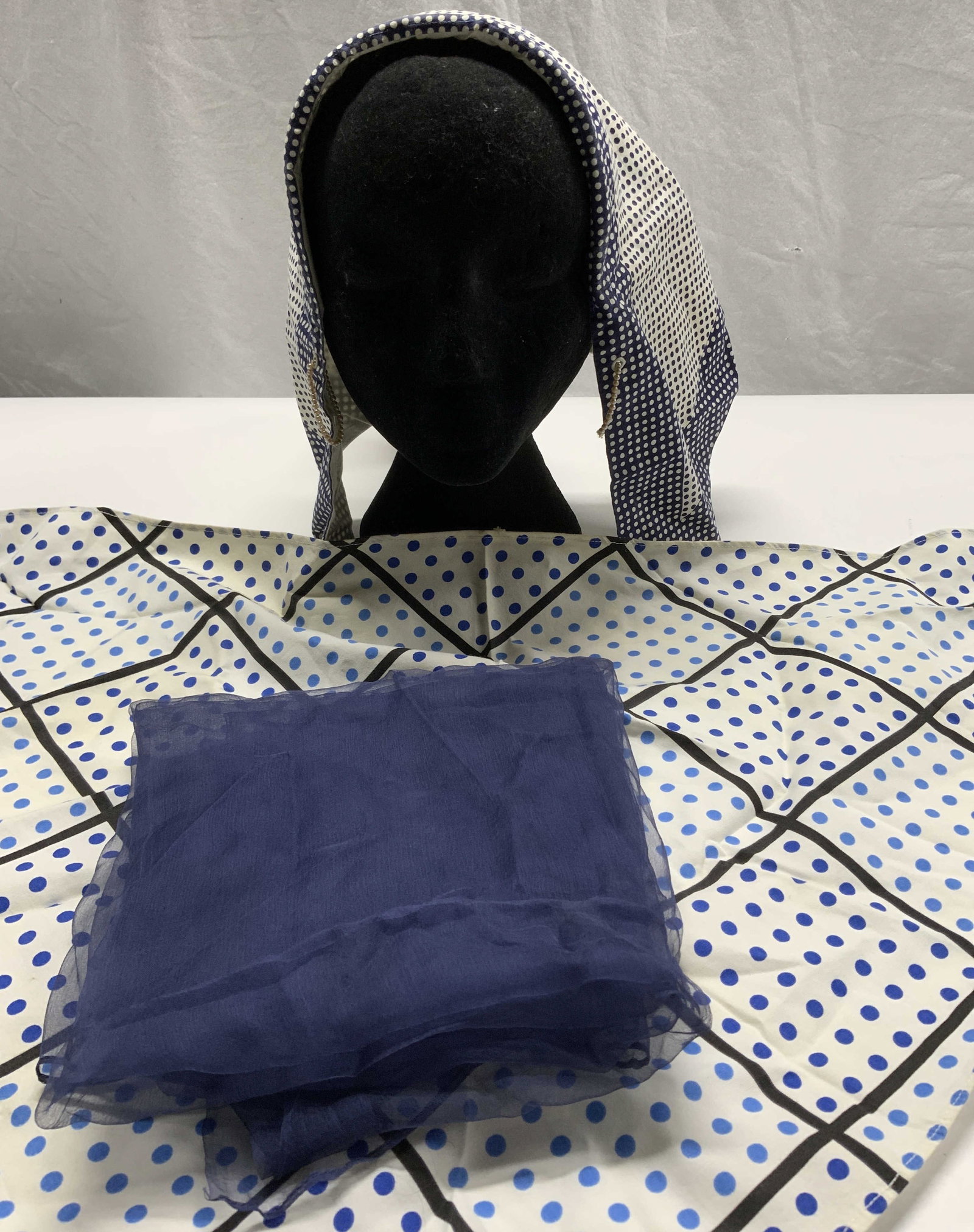 Lot 3 Silk and Cotton Scarves, Polka Dot Fashion (1 of 7)