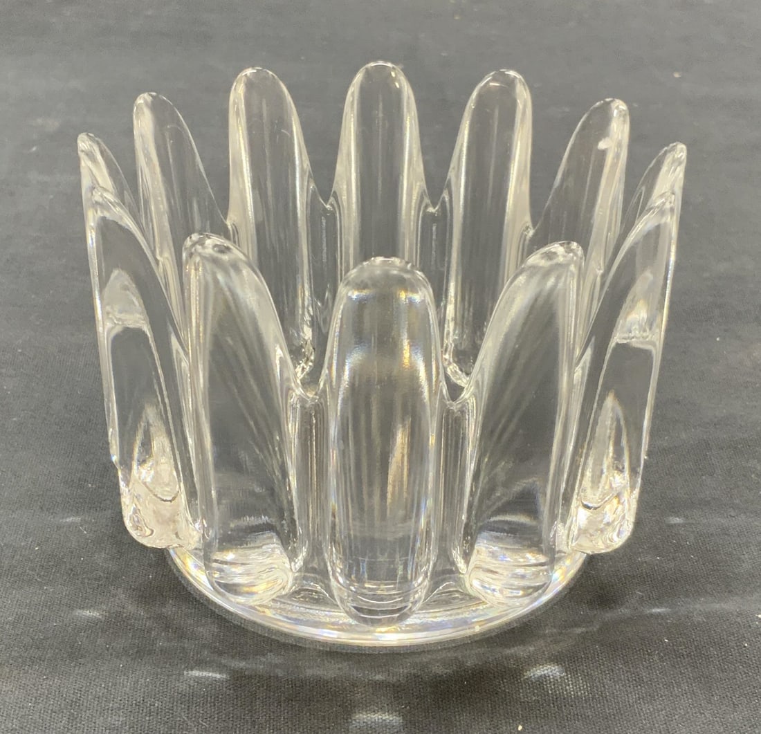 ORREFORS Crystal Princess Crown Bowl, Sweden: ORREFORS crystal princess crown bowl with embossed spiked rim. Signed to underside. Made in Sweden. Measures approx. 4.25 x 3.25 inches. Some surface wear including scratching observed. ORREFORS, ORRE