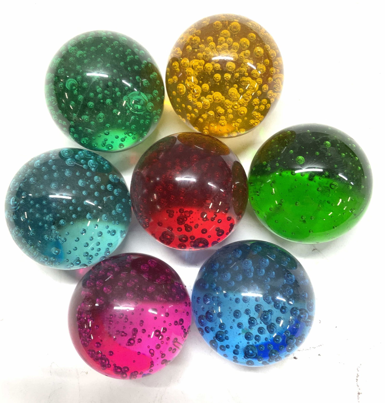 Set 7 Colored Art Glass Bubble Paperweights (1 of 8)