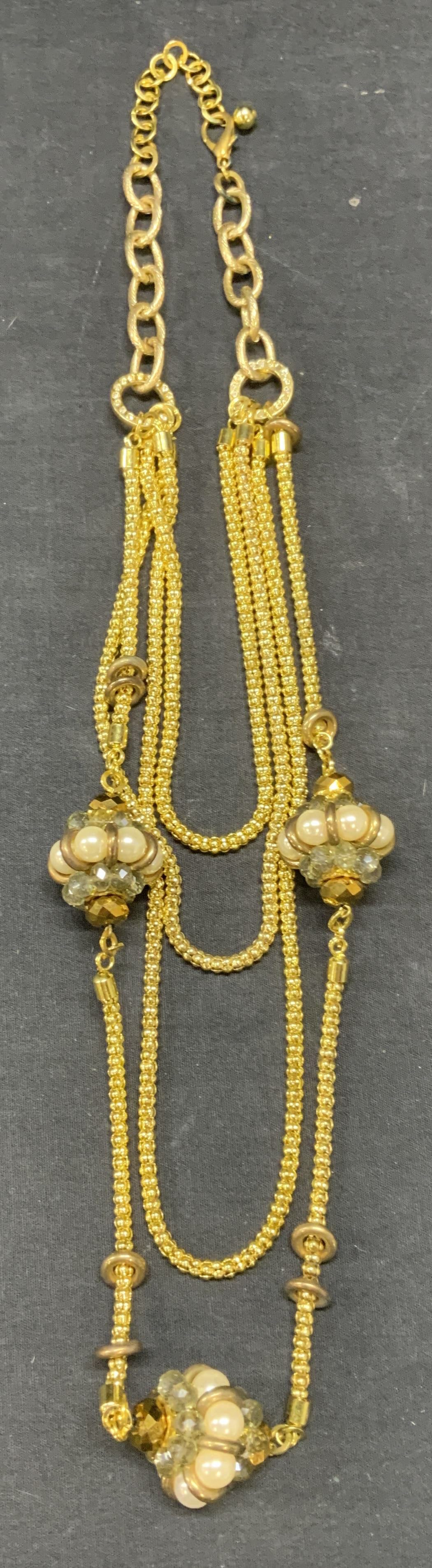 Gold Tn Faux Pearl & Crystal Multi Chain Necklace (1 of 6)