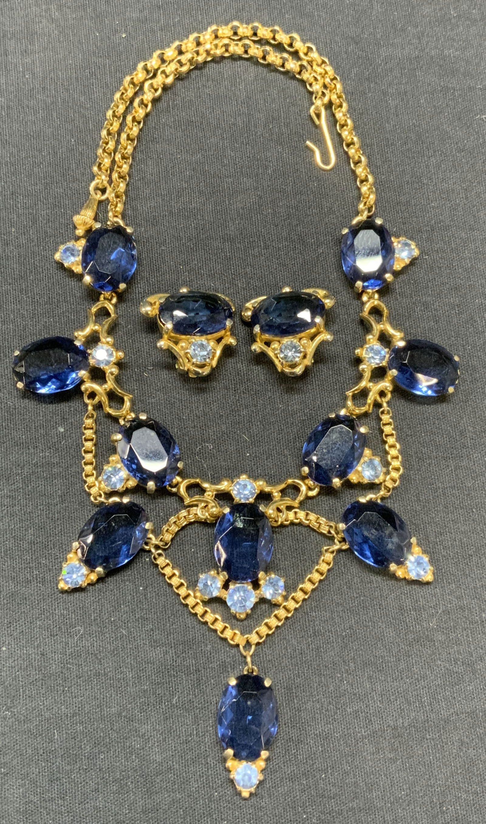 2 SCHIAPARELLI Gold Tn Blue Crystal Jewelry Set (1 of 9)