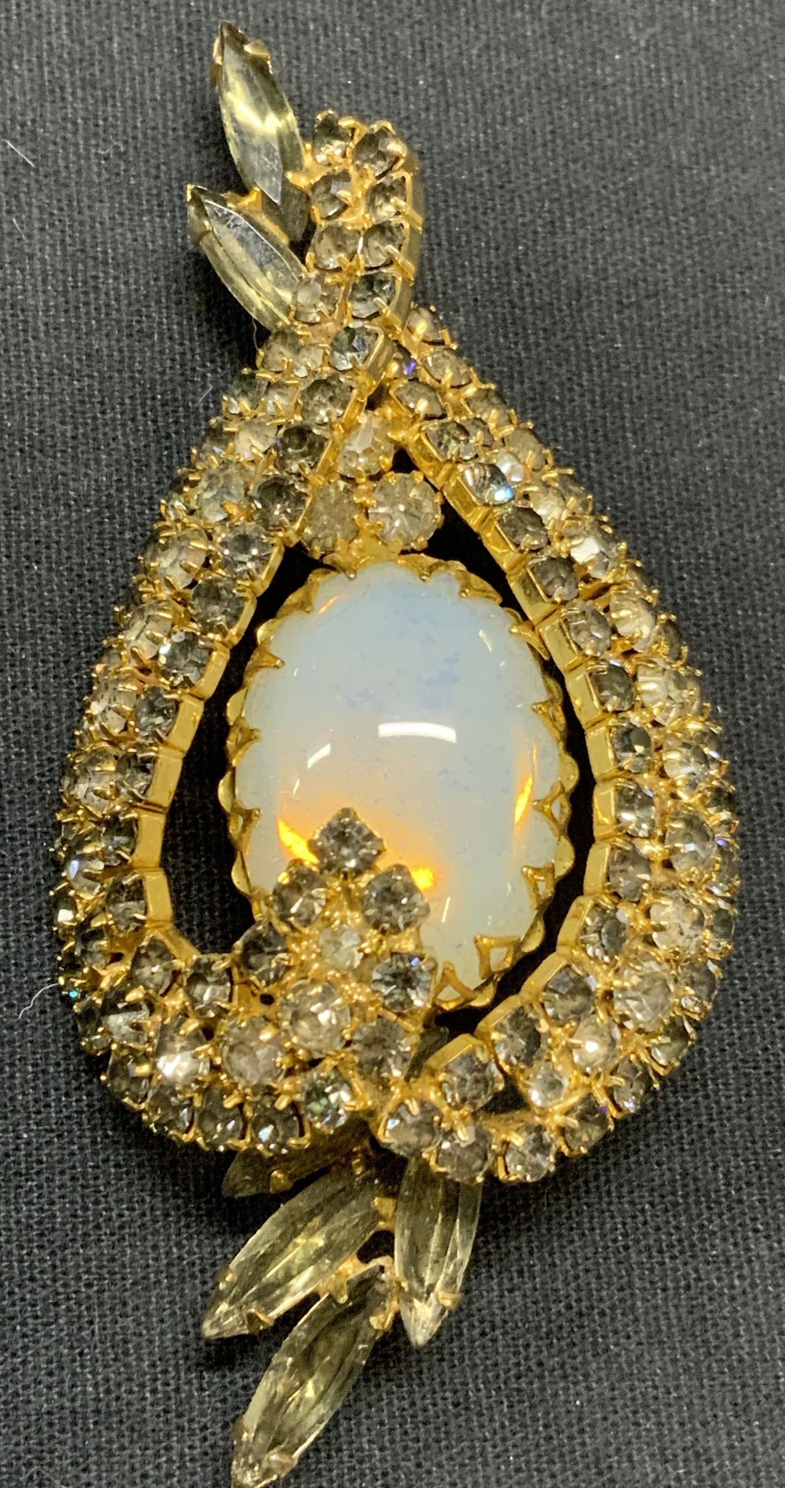 Vintage Gold Tone Opal Cabochon Brooch 3.5In (1 of 6)