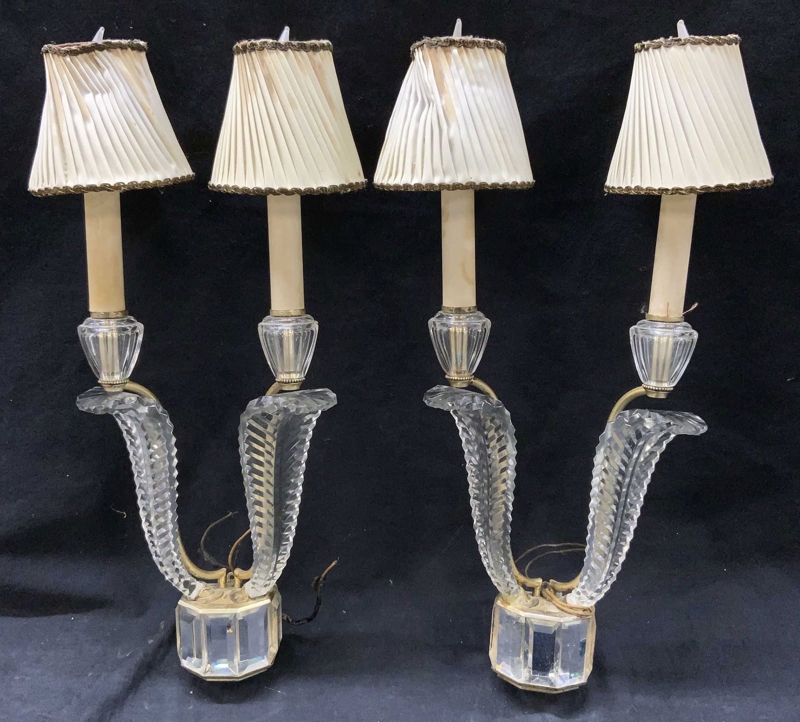 Pair Retro Cut Glass Leaf Sconces w Mirror Base, 6 (1 of 15)