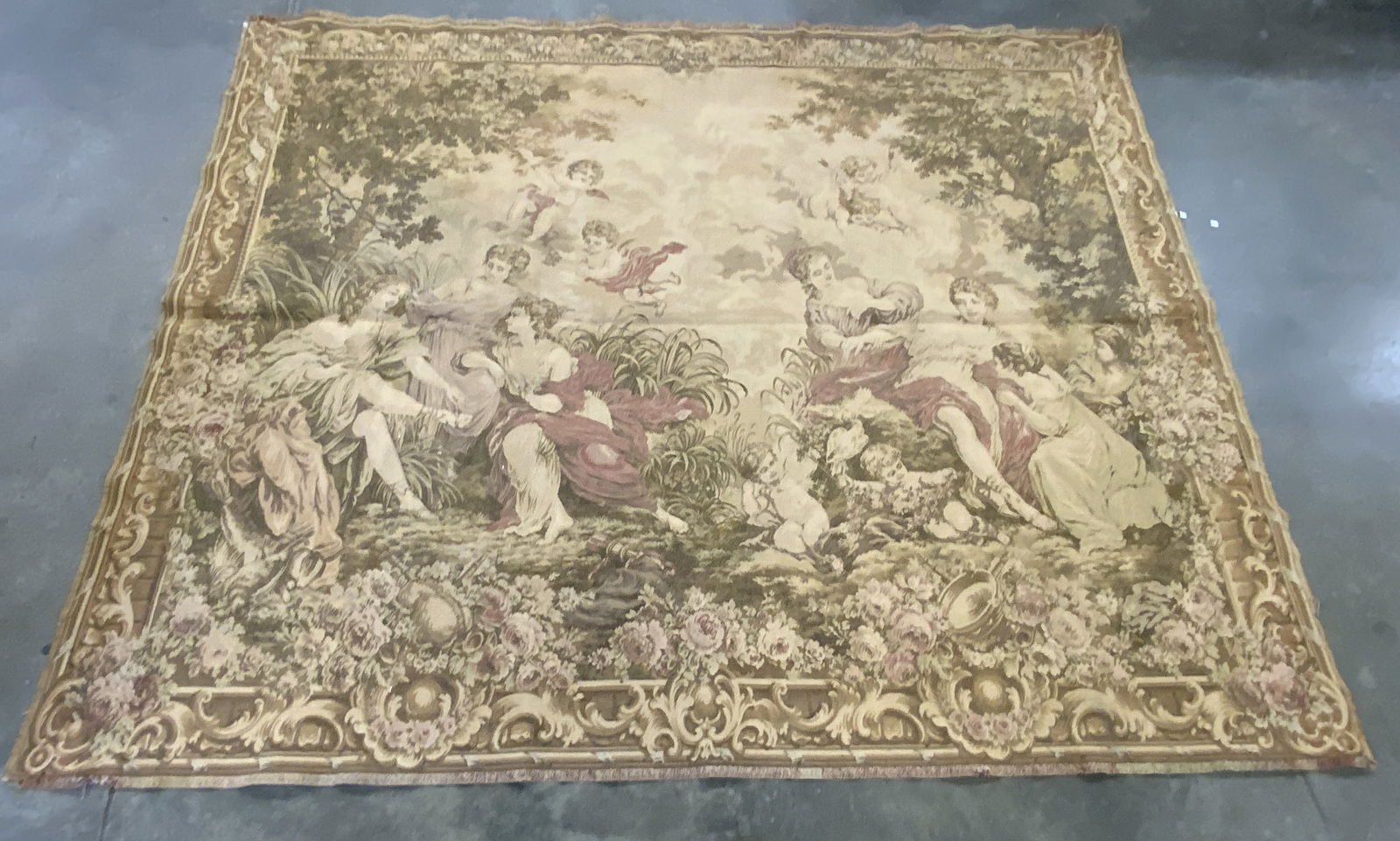 Vintage Handmade French Garden Scene Tapestry (1 of 16)