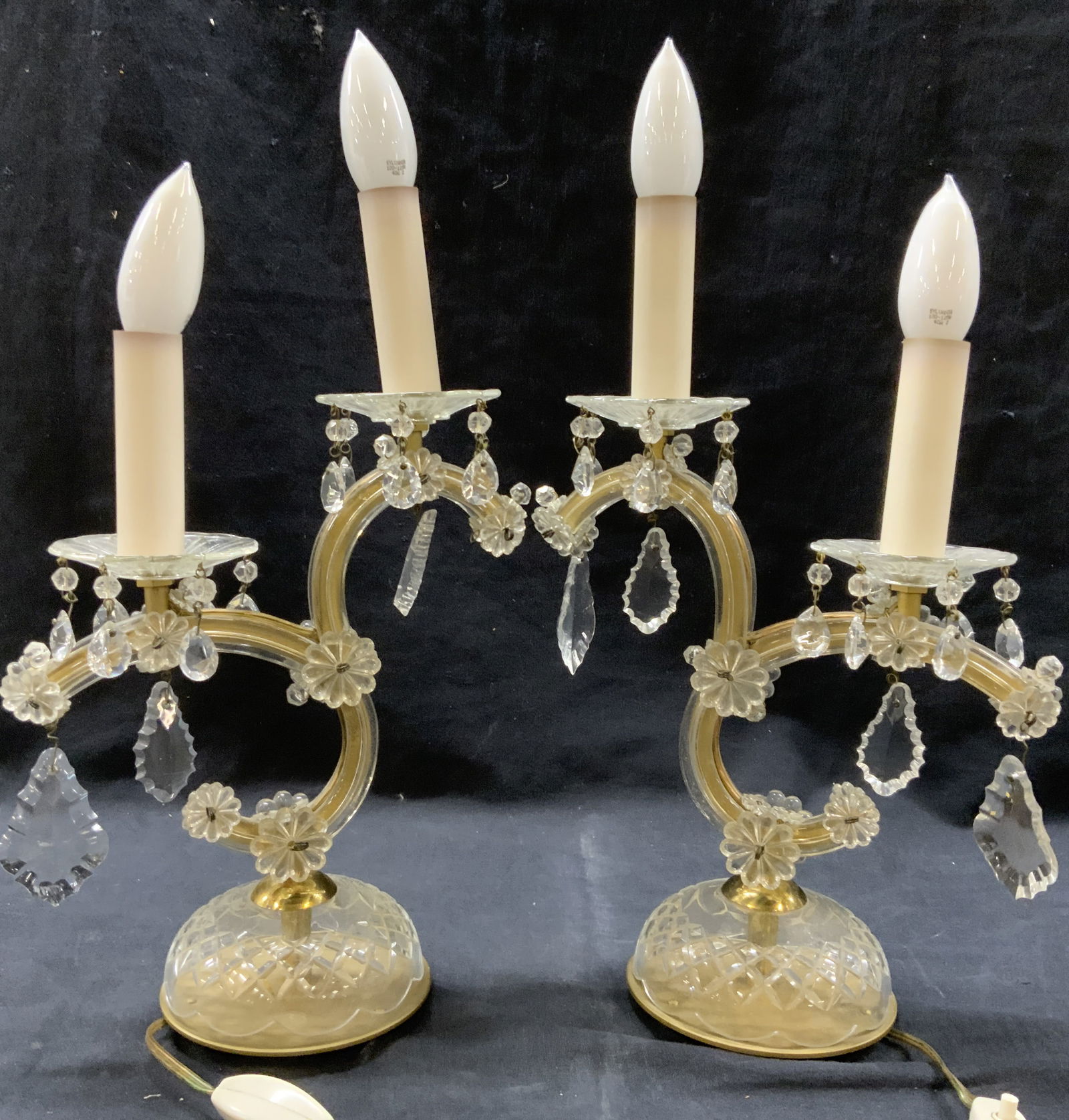 Pair Vtg Boudoir Glass Prism Vanity Lamps (1 of 11)