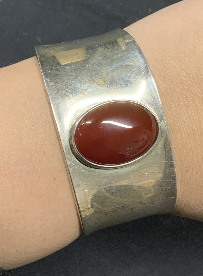 Sterling Silver Red Jasper Cuff Bracelet, Mexico (1 of 6)