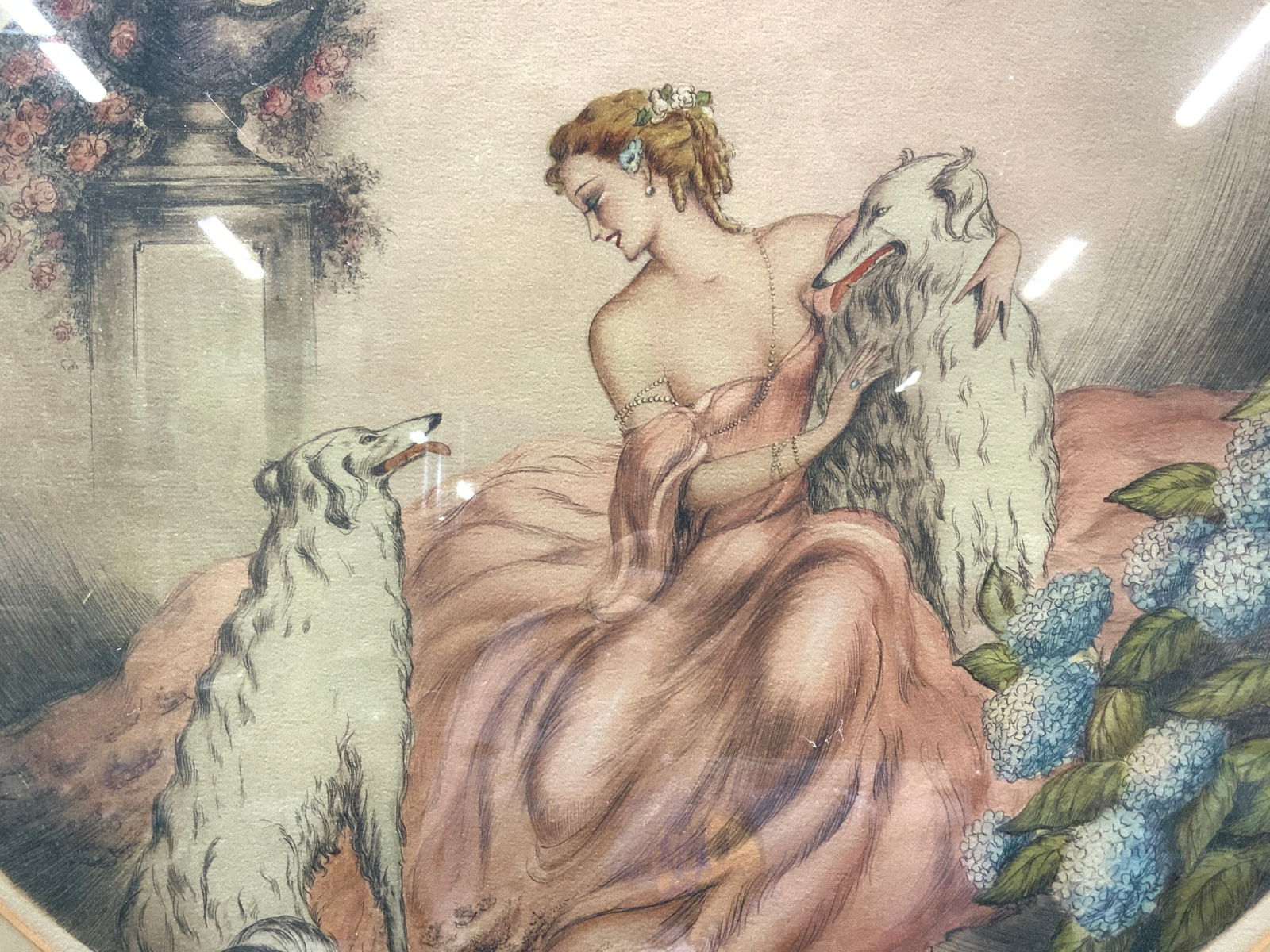 LC Renart Sgd Lady Hounds Colored Lithograph 1938 (1 of 13)