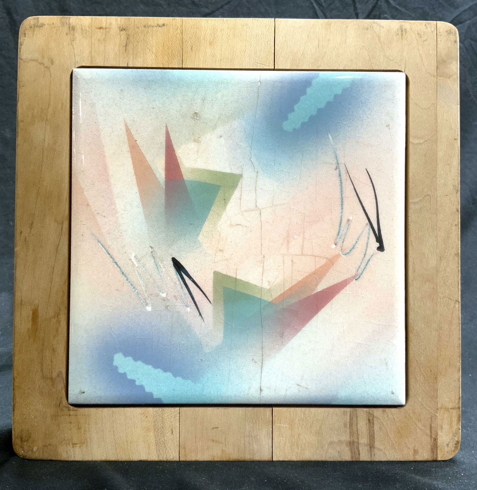 Porcelain Tile Art Wall Hanging W Wood Frame Auction