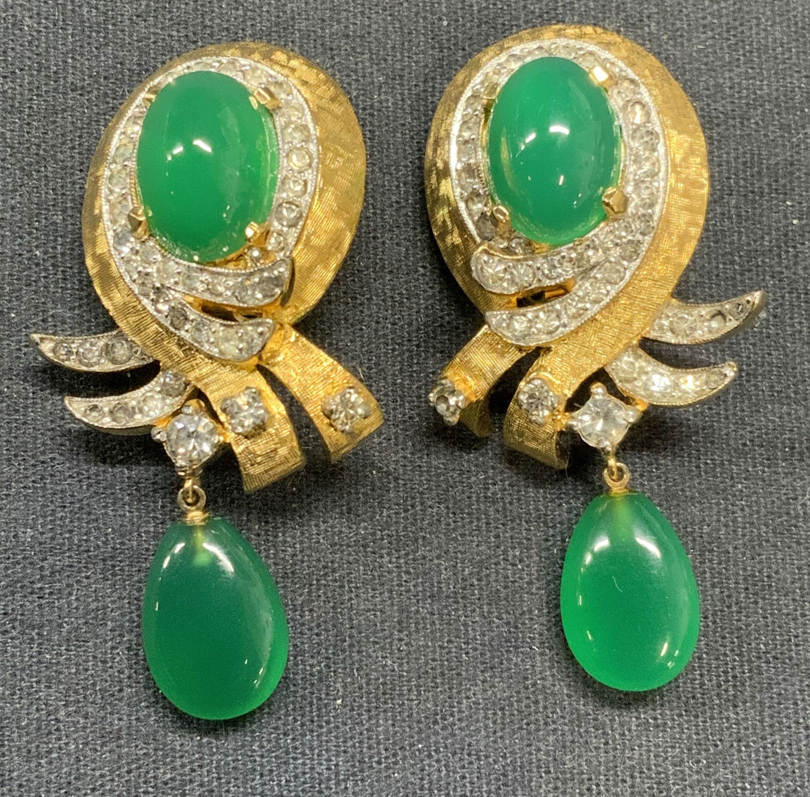 JOMAZ Gold Tn Green Crystal Dangle Earrings (1 of 8)