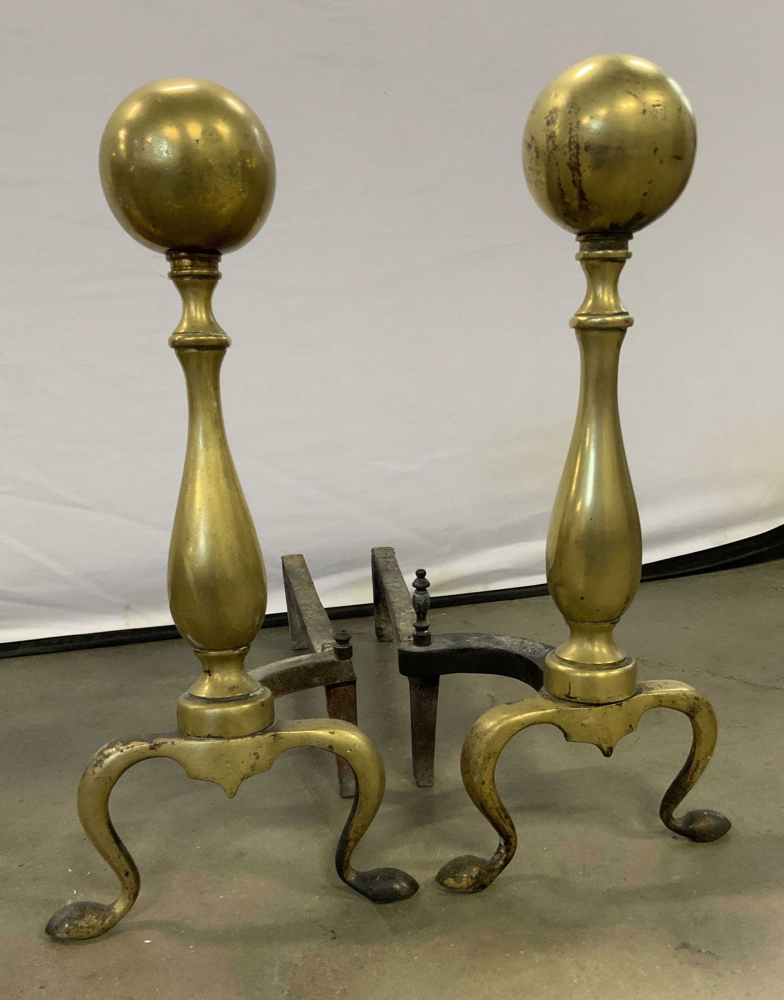 Pair Vintage Brass Ball Top Fireplace Andirons (1 of 11)