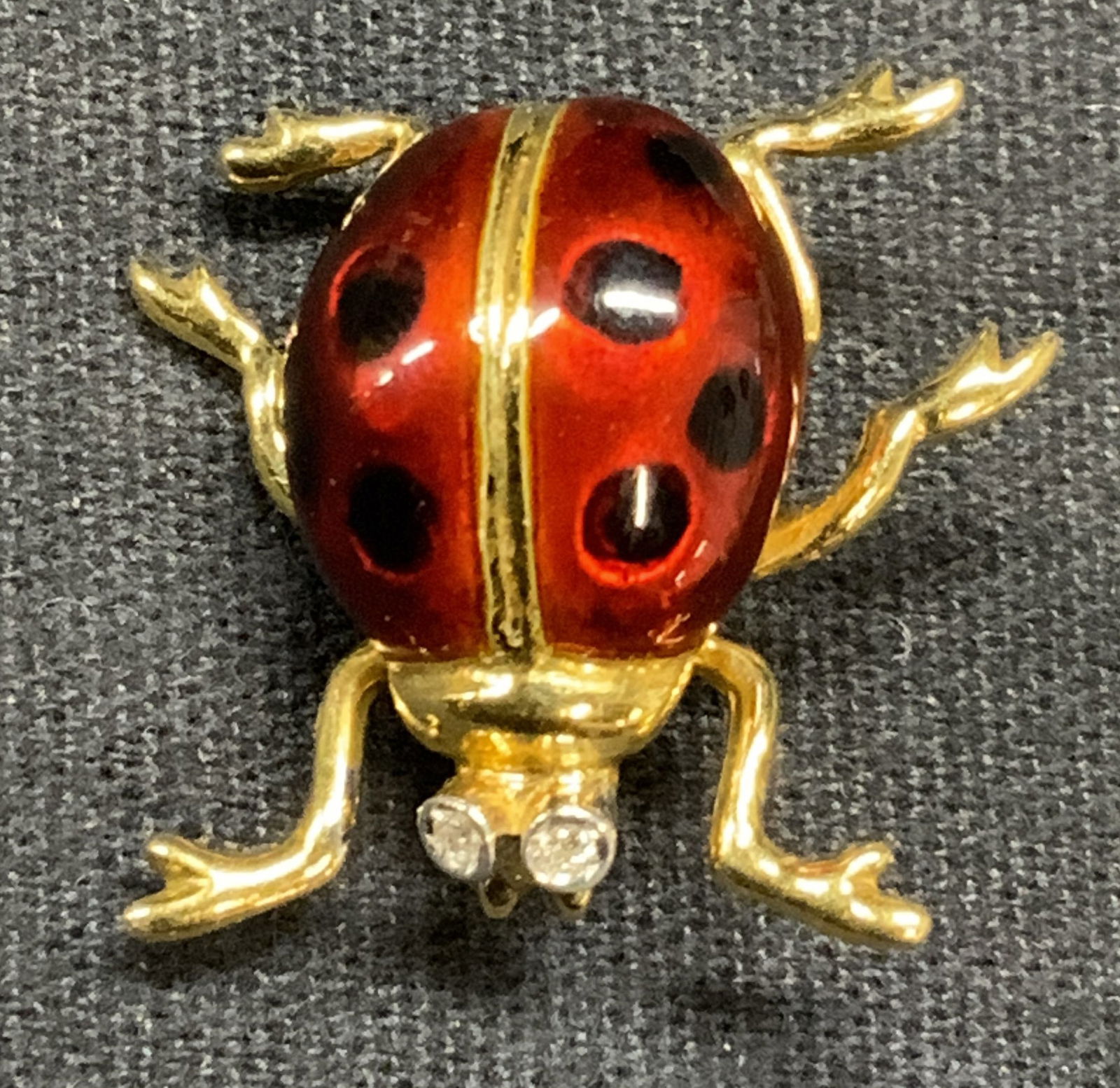 18K Gold & Diamond Enameled Lady Bug Brooch (1 of 8)