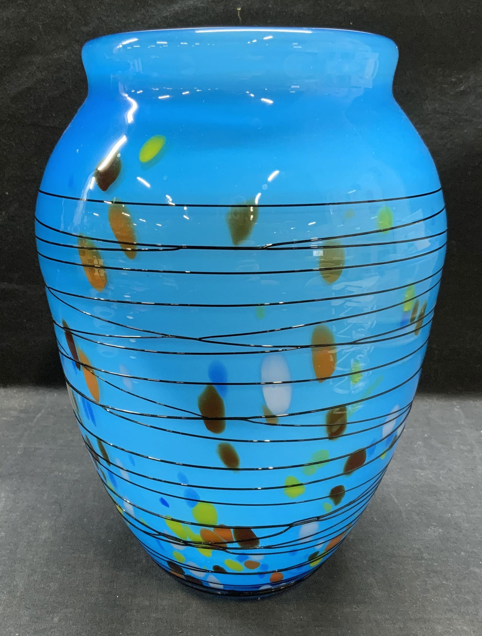 MURANO Style Blue Art Glass Vase, 11.25 In (1 of 8)