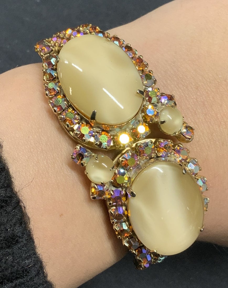 Gold Tone Crystal Moonstone Style Cuff Bracelet (1 of 7)
