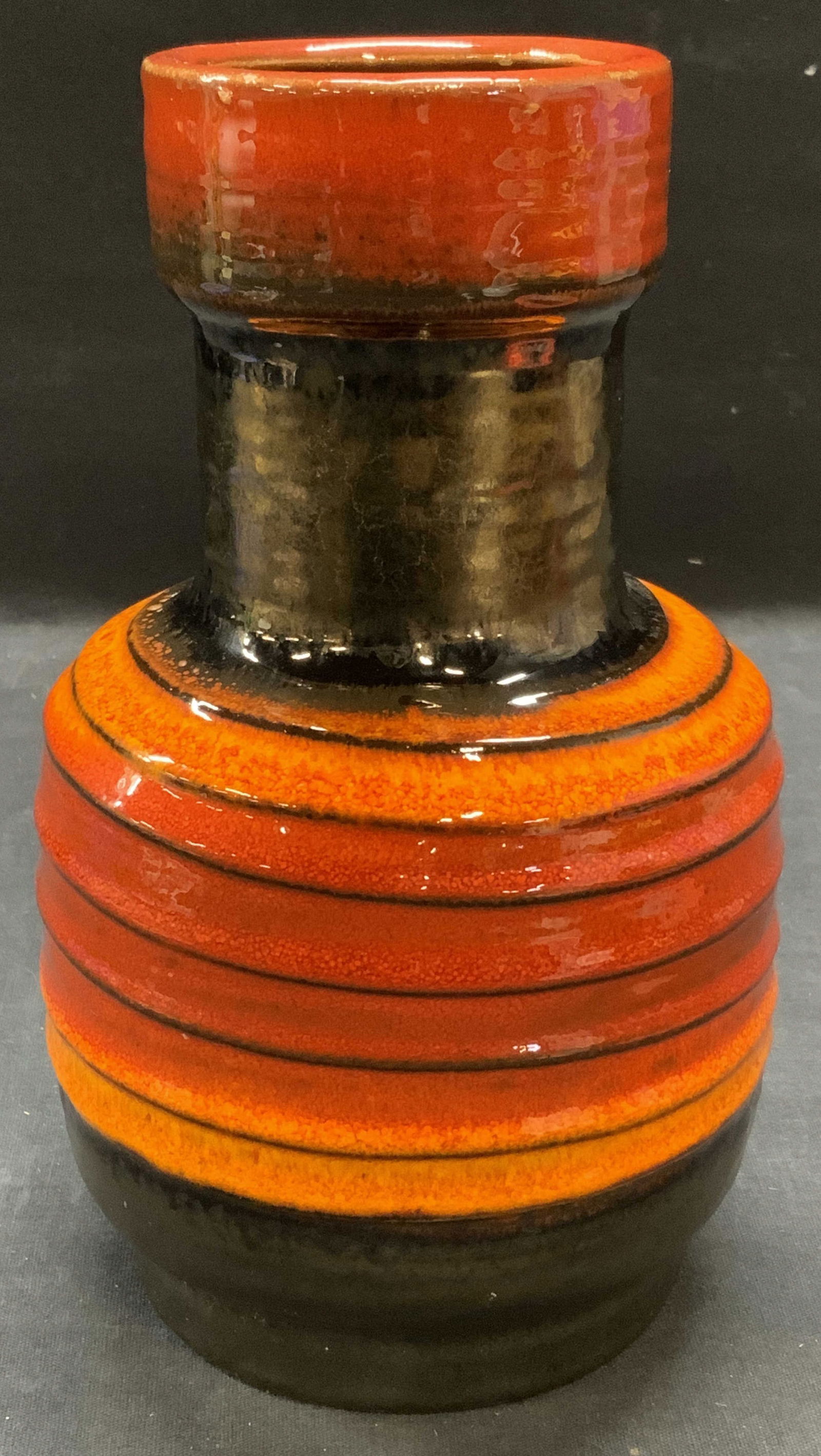 Signed Vtg German Red & Metallic Pottery Vase (1 of 6)