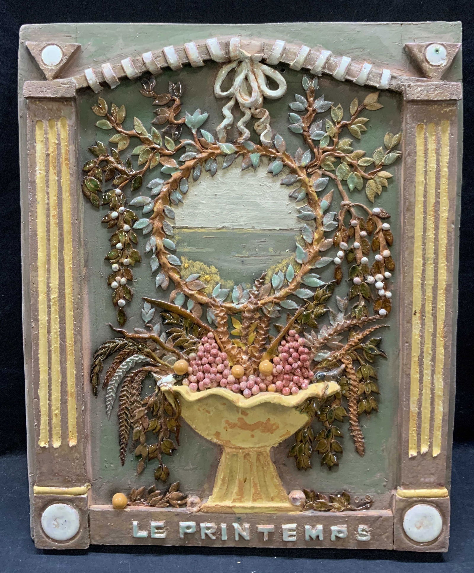 Handmade French Ceramic Relief Wall Sculpture 17in (1 of 10)