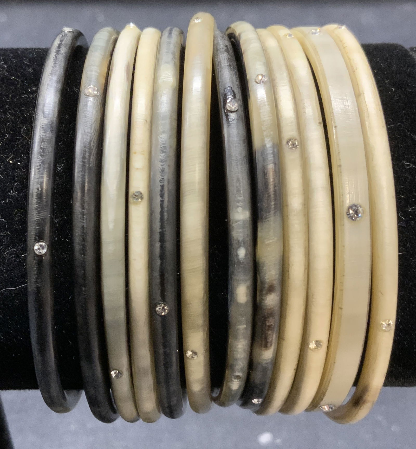 Set 12 Stacked Collection Carved Horn Bangles (1 of 7)